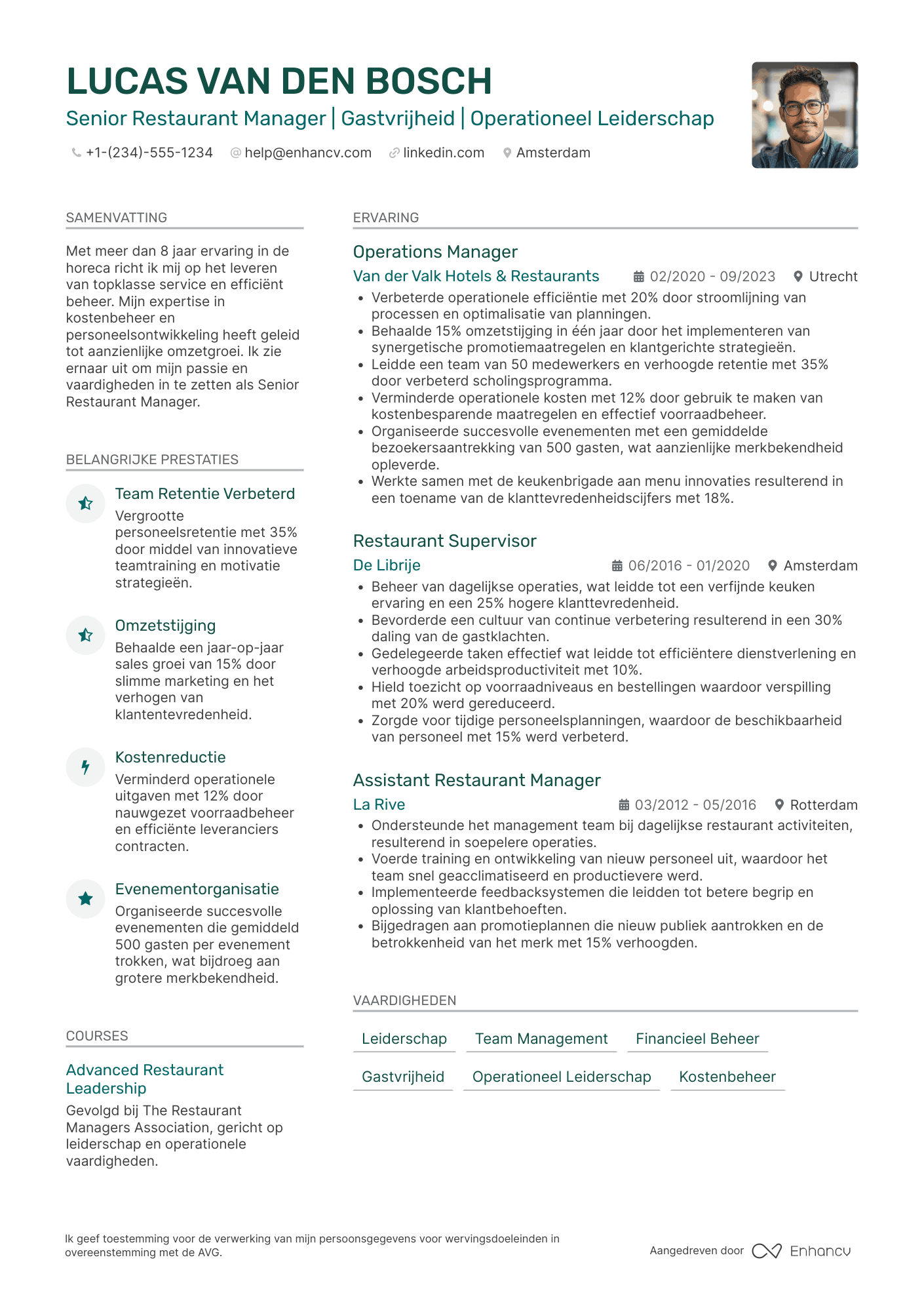 CV voor Senior Restaurant Manager