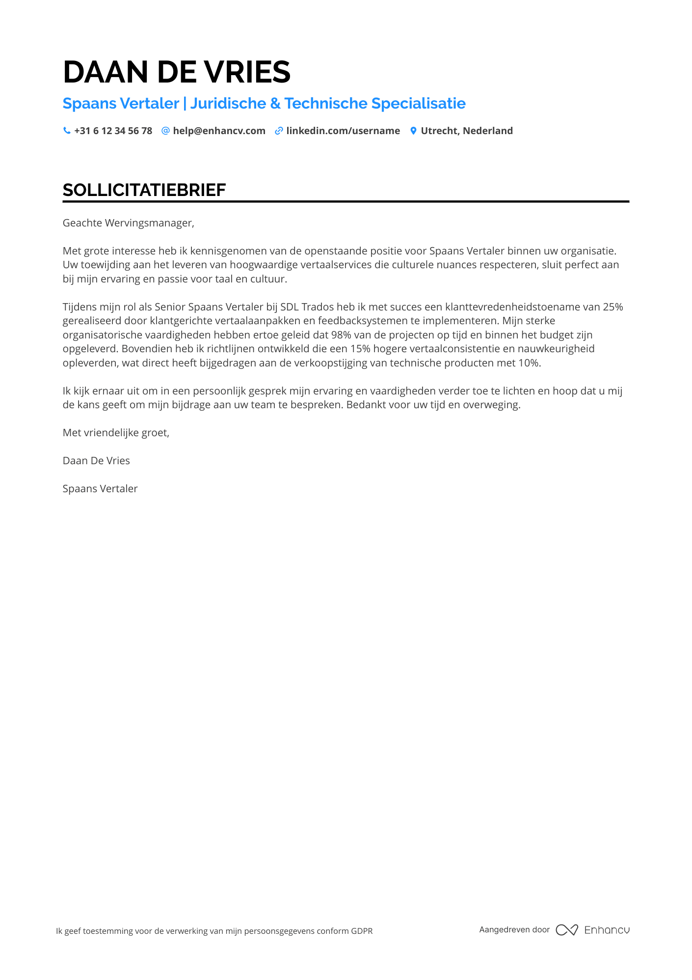 Sollicitatiebrief voor Spaans Vertaler