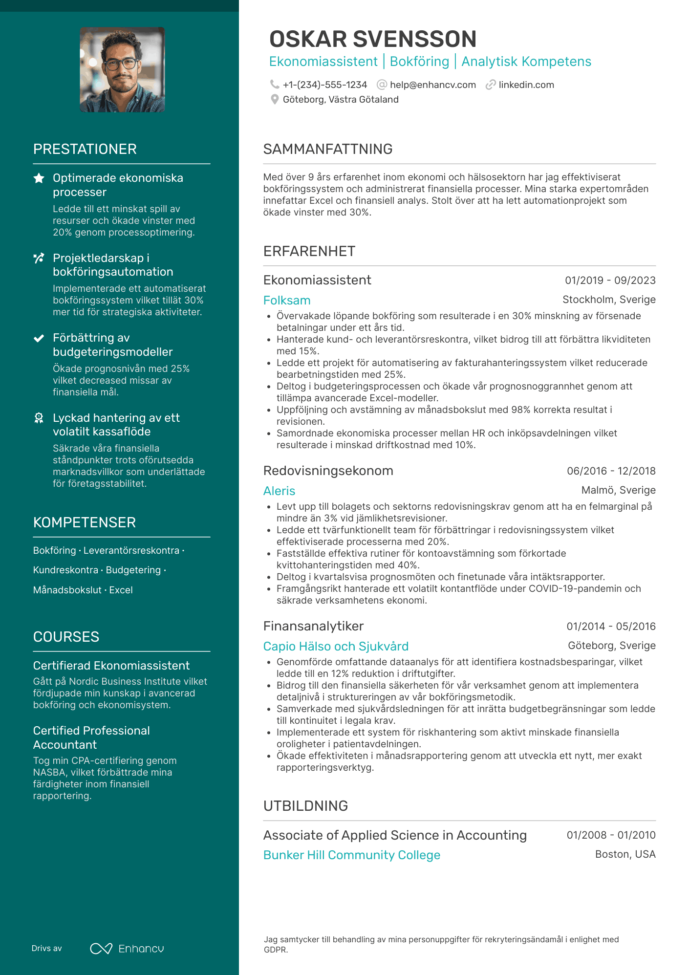 CV för Ekonomiassistent inom Hälsa