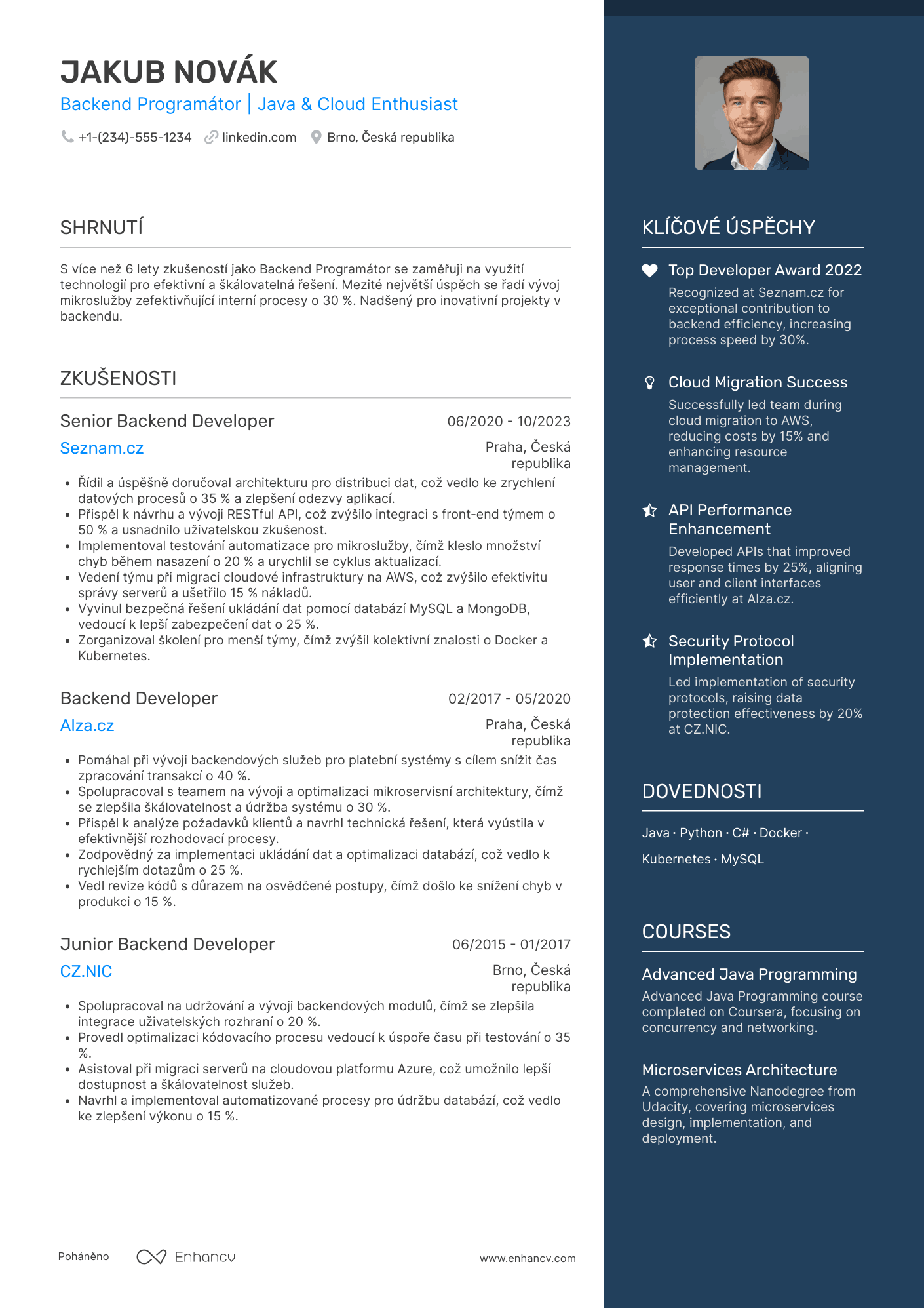 Životopis pro Backend Programátor