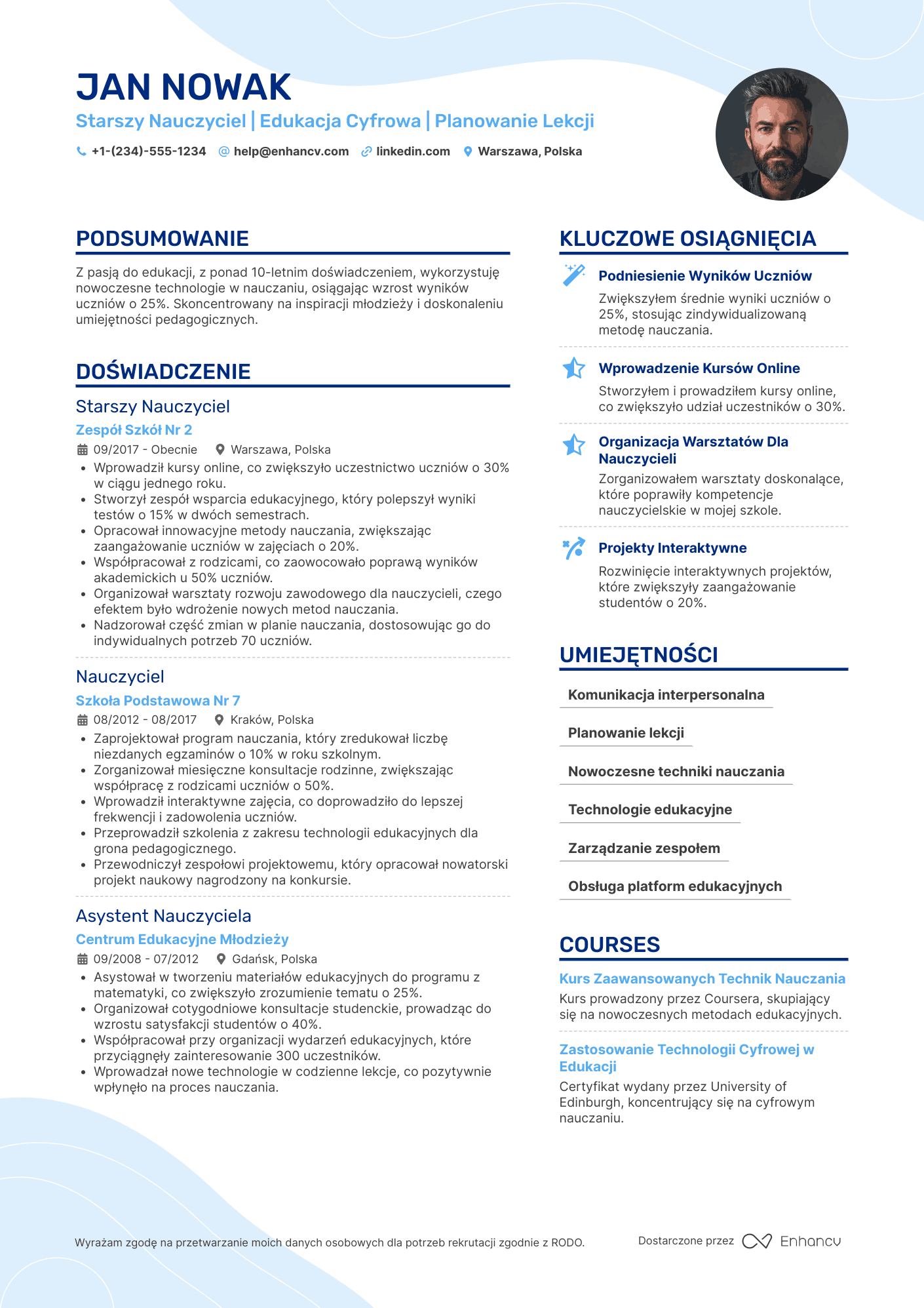 CV dla Starszy Nauczyciel