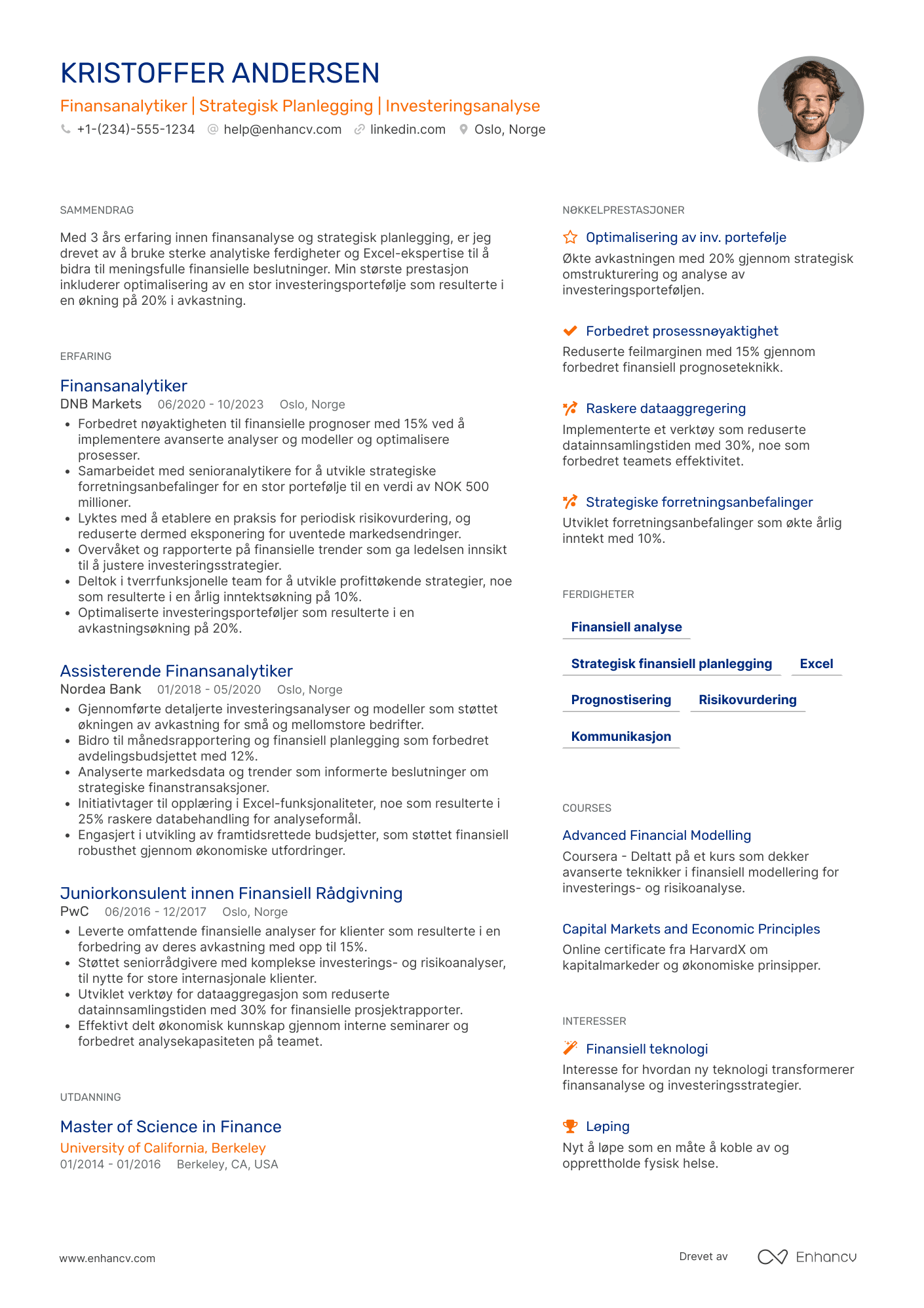 CV for Nyutdannede Finansanalytiker
