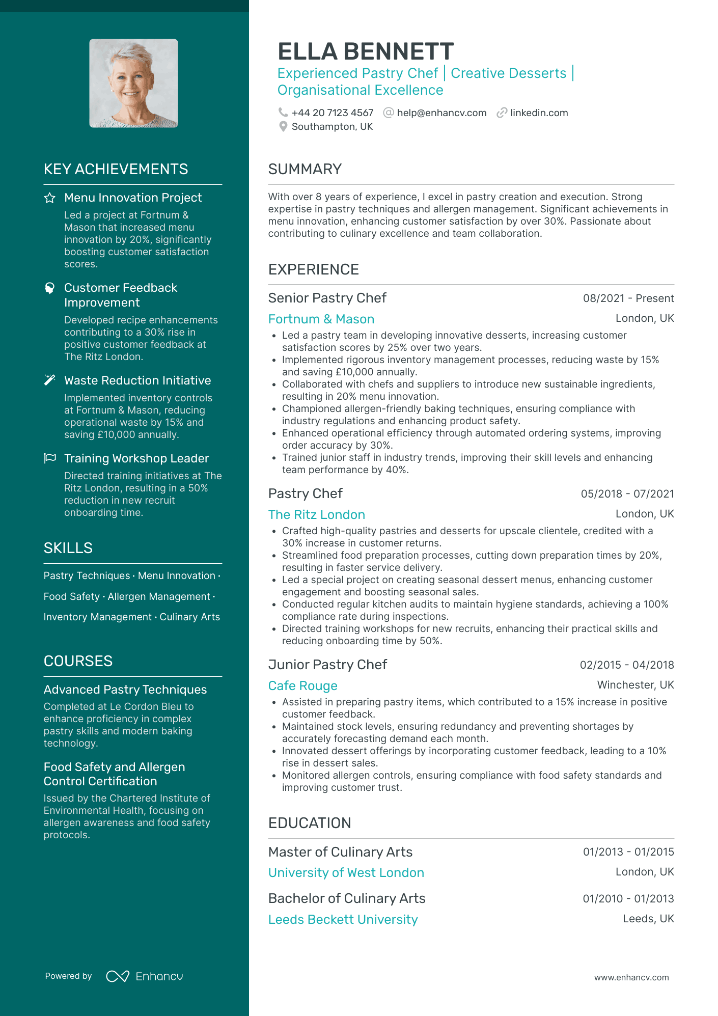 Catering Pastry Chef CV Examples