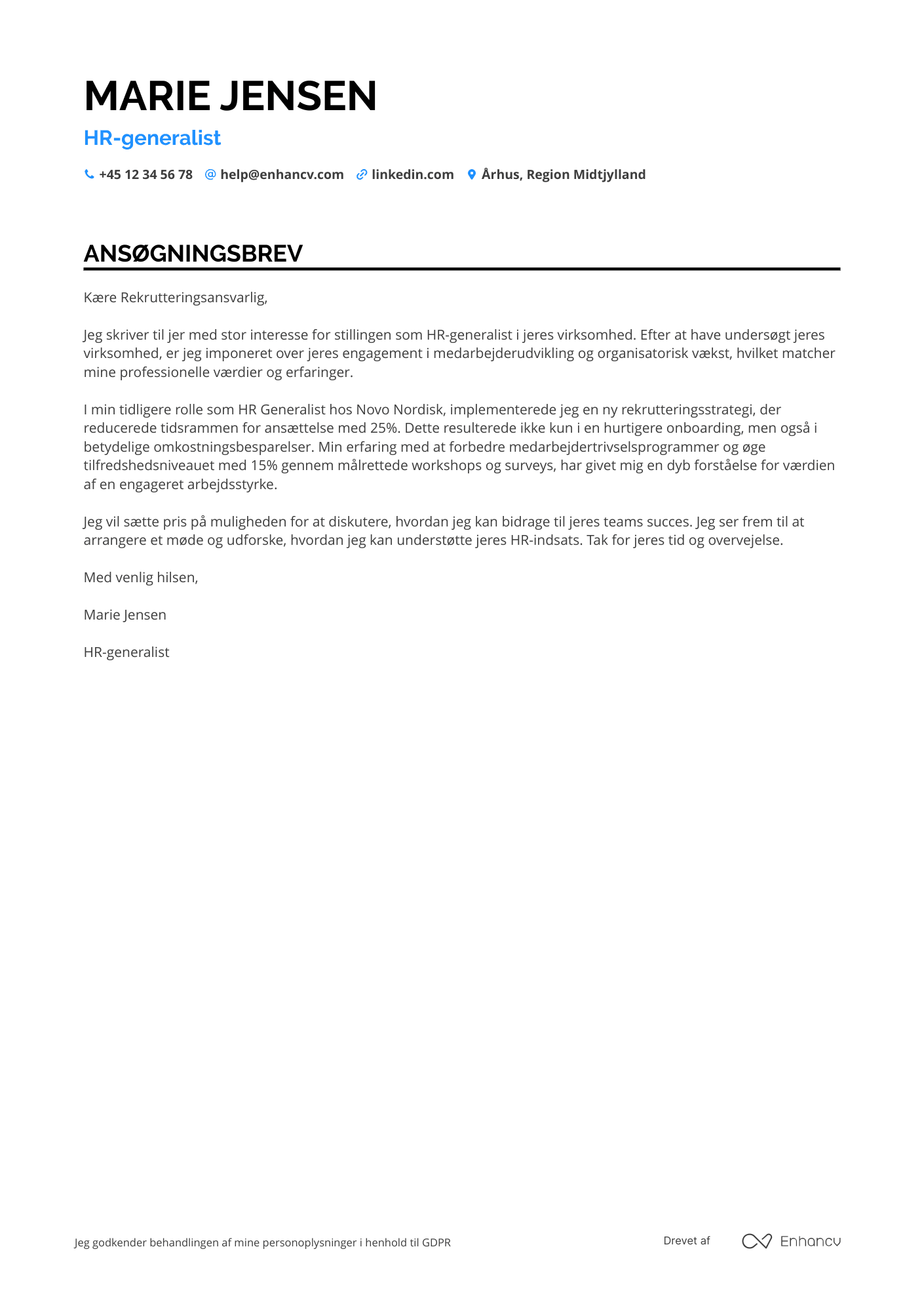 Ansøgningsbrev til HR generalist