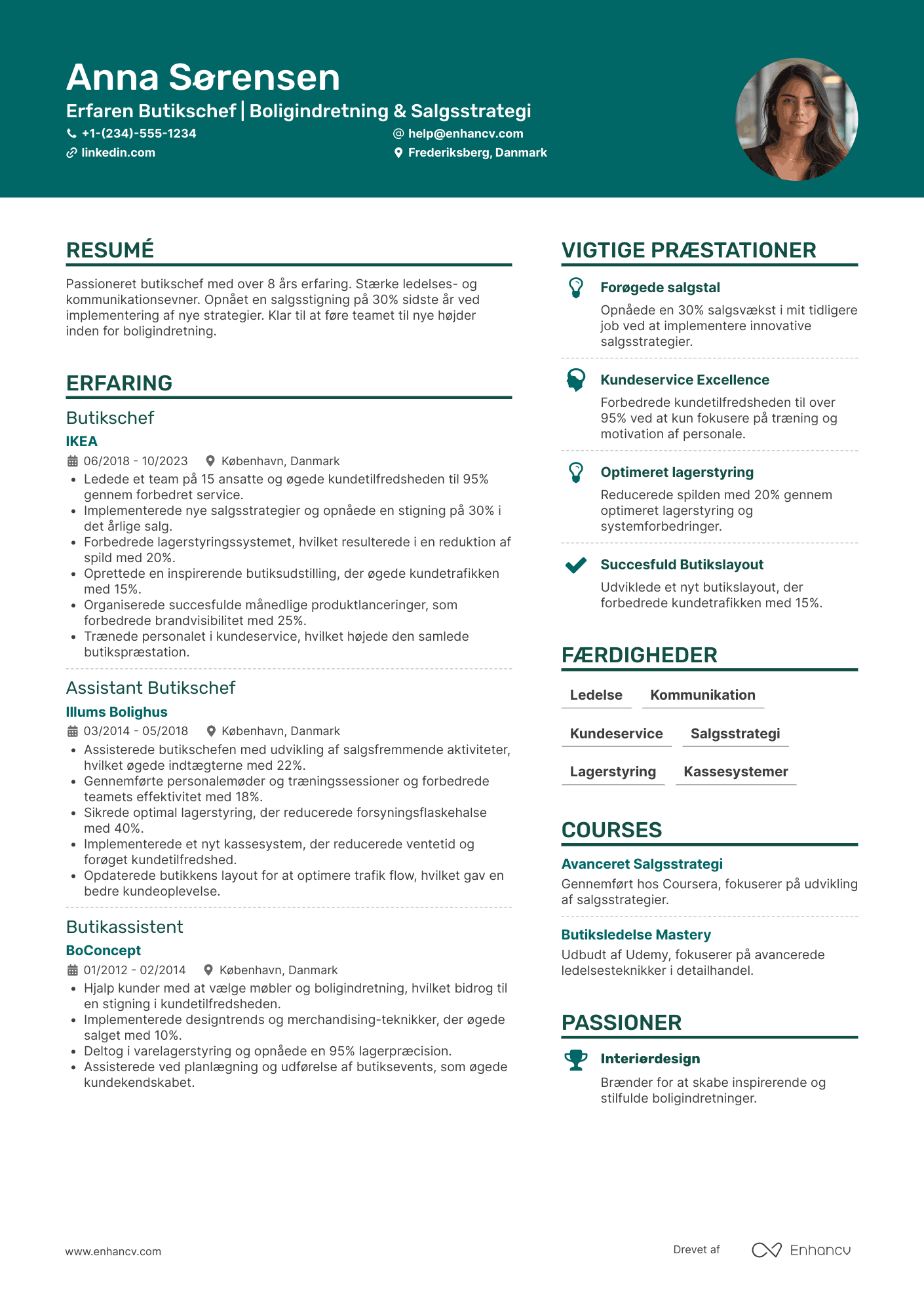 CV til Butikschef – boligindretning