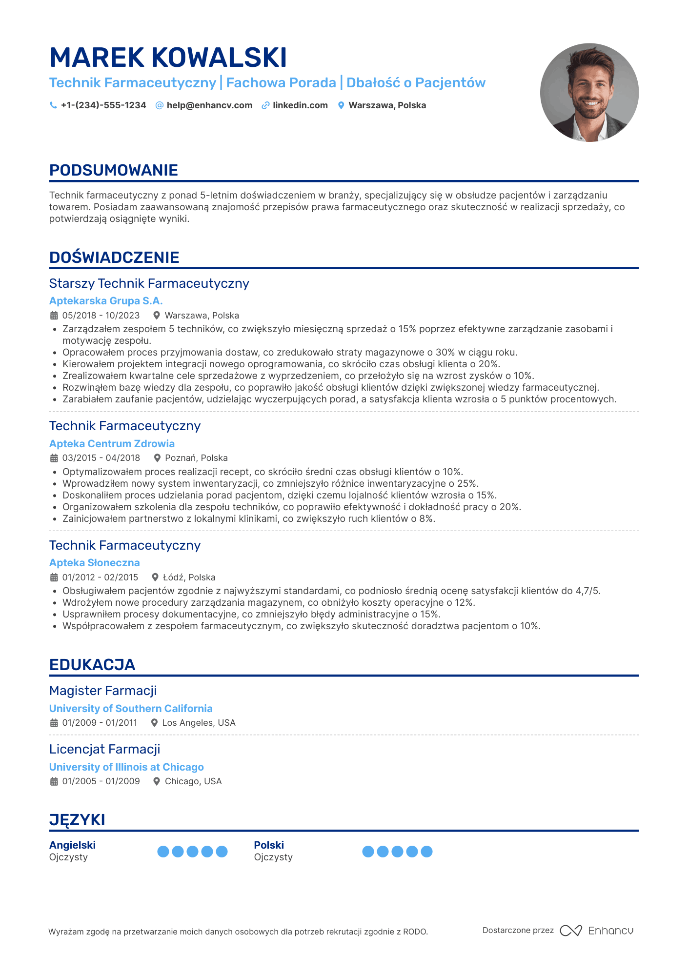 CV dla Technik Farmaceutyczny z Wieloletnim Doświadczeniem