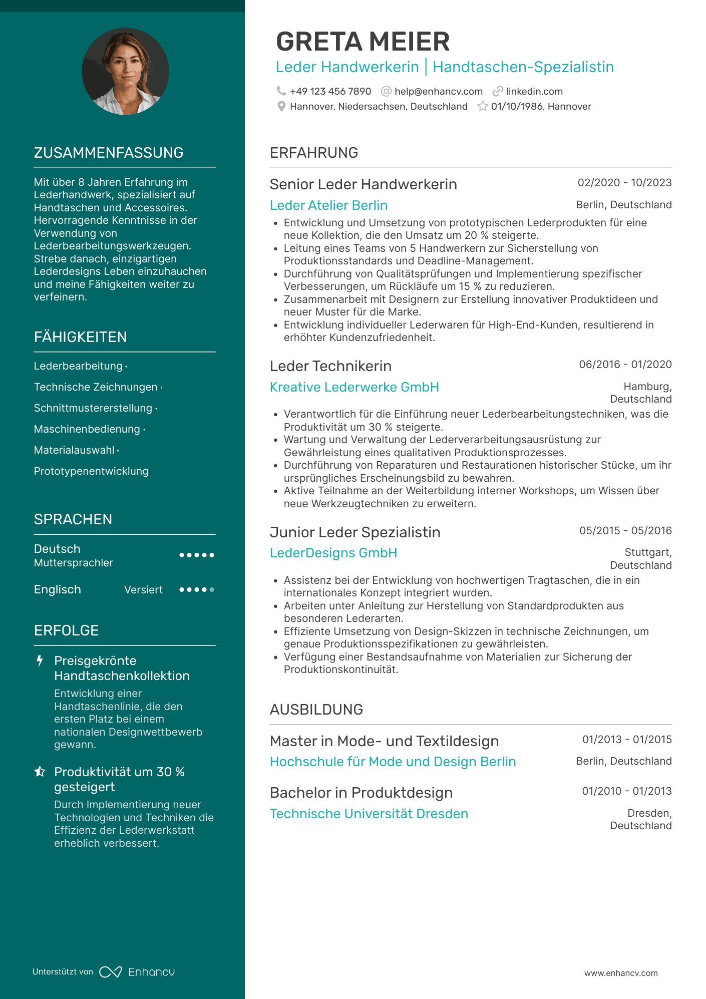 Lebenslauf als Leder Handwerker
