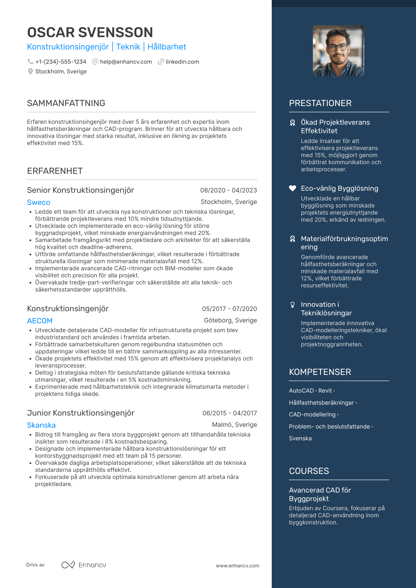CV för Konstruktionsingenjör