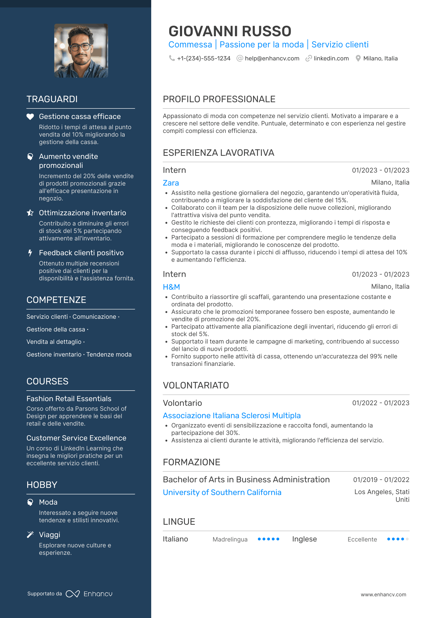 Curriculum per commessa senza esperienza