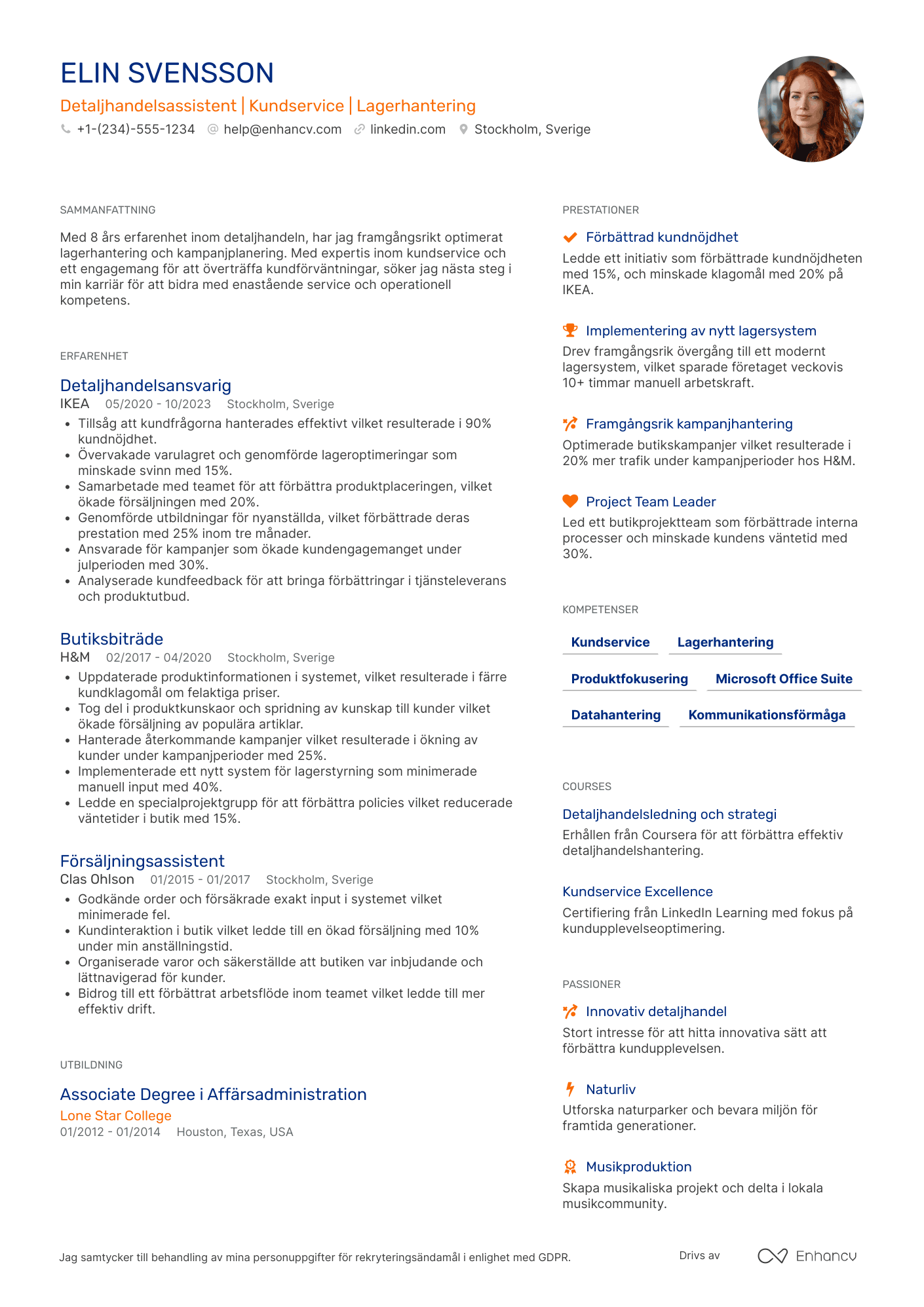 CV för Amazon Detaljhandelsassistent