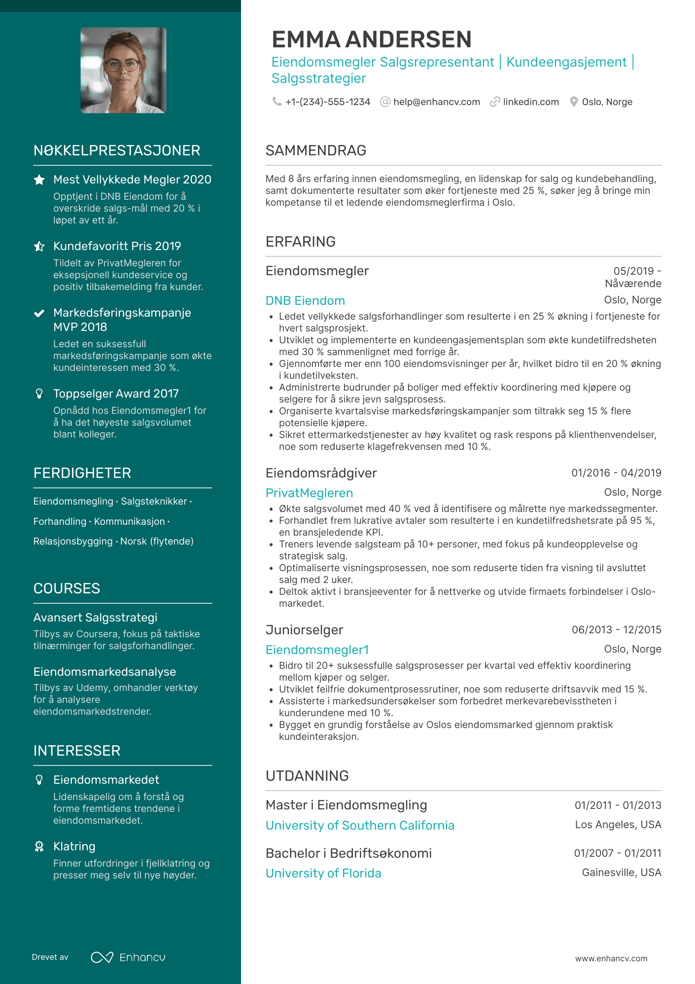 CV for Eiendomsmegler Salgsrepresentant