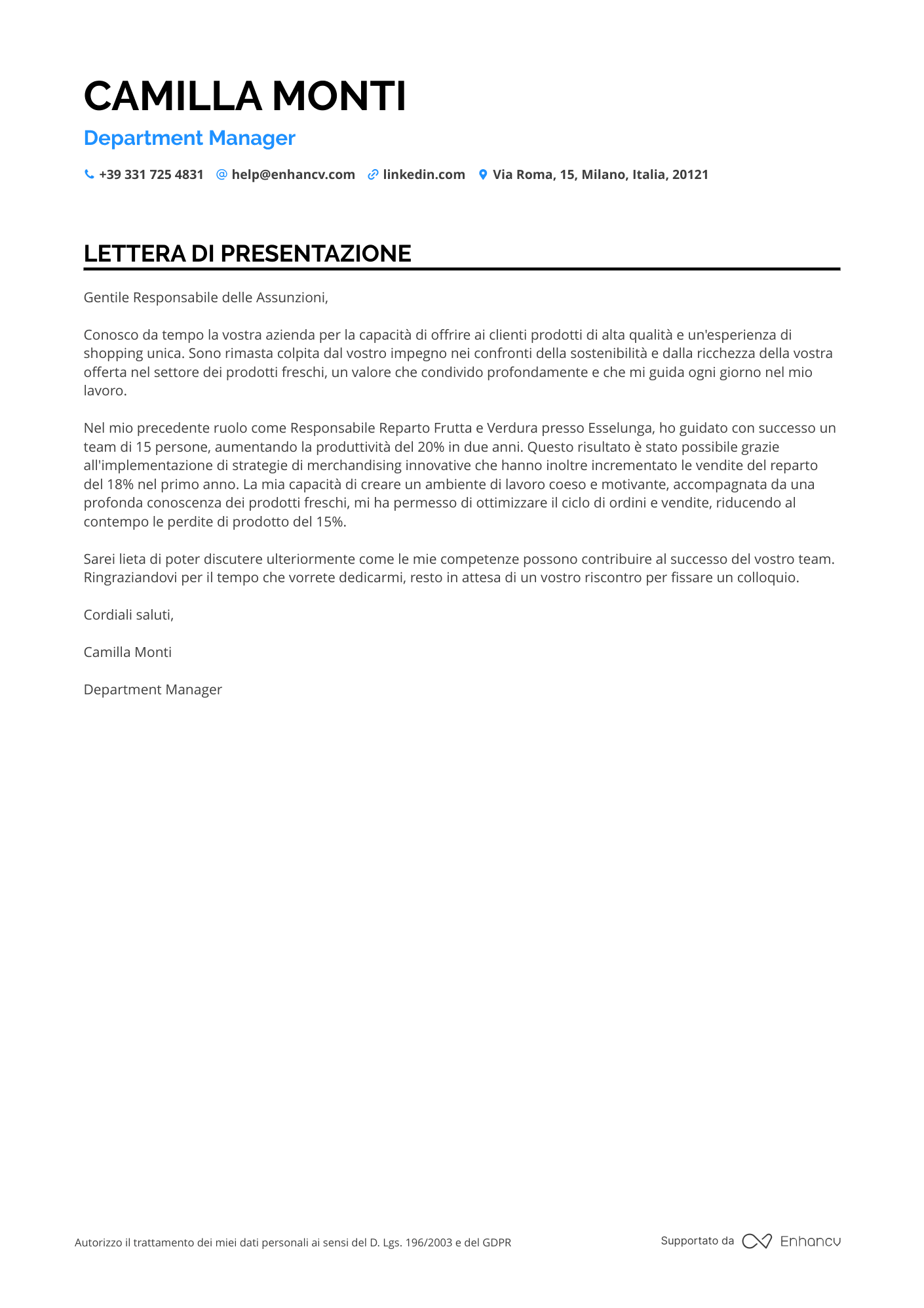 Responsabile del Reparto Frutta e Verdura di Supermercato