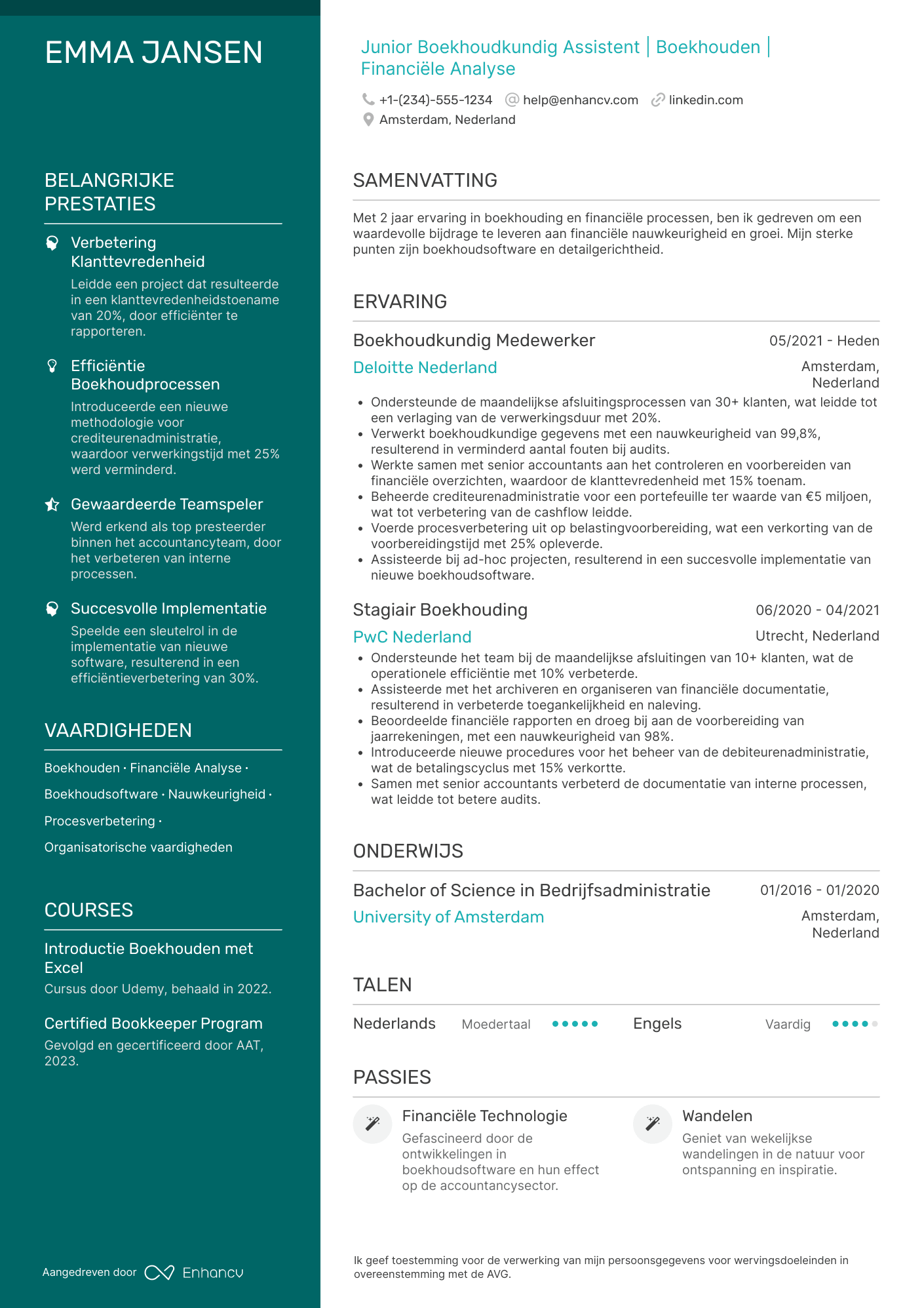 CV voor Junior Boekhoudkundig Assistent