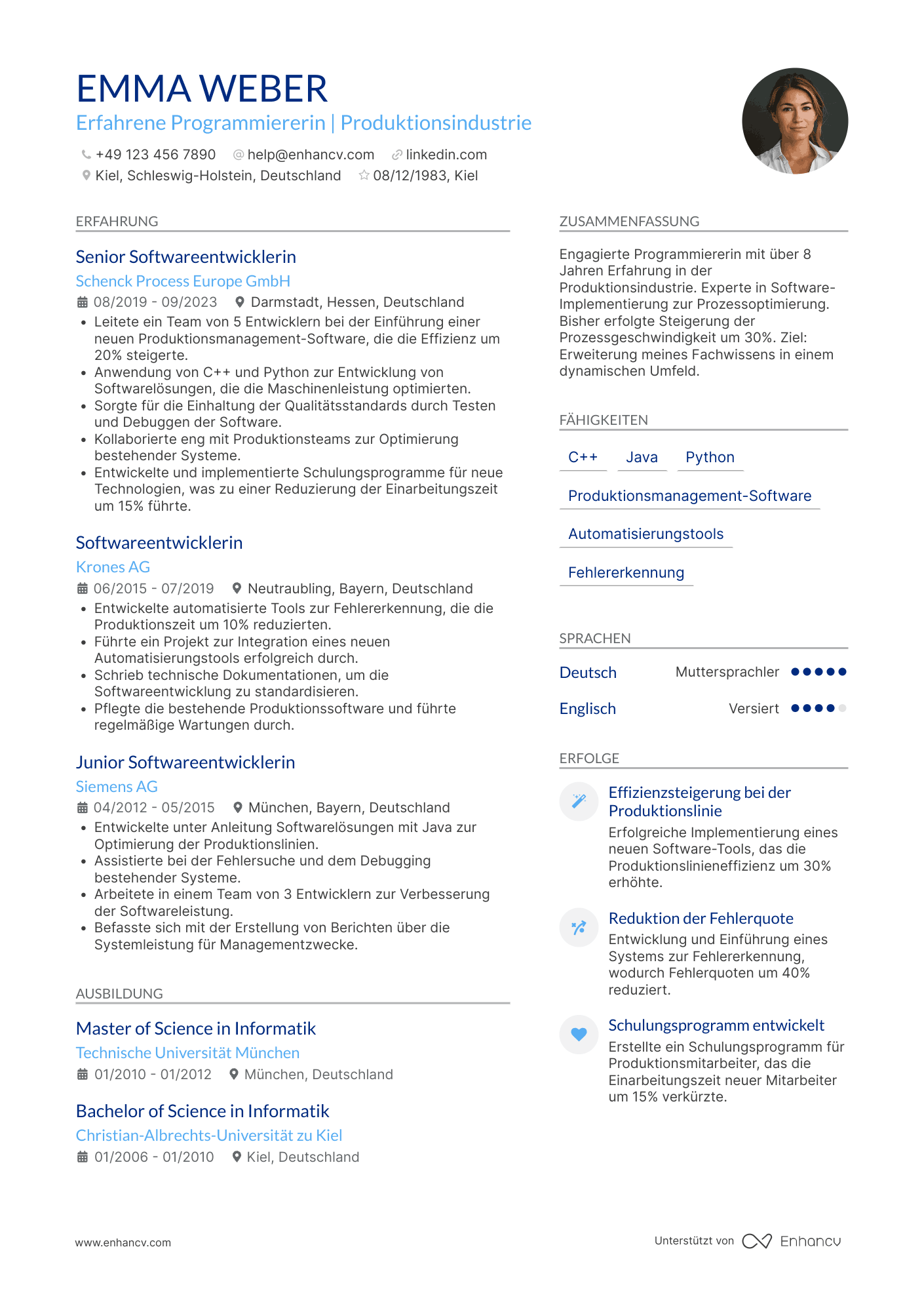 Lebenslauf in Programmierer in der Produktionsindustrie
