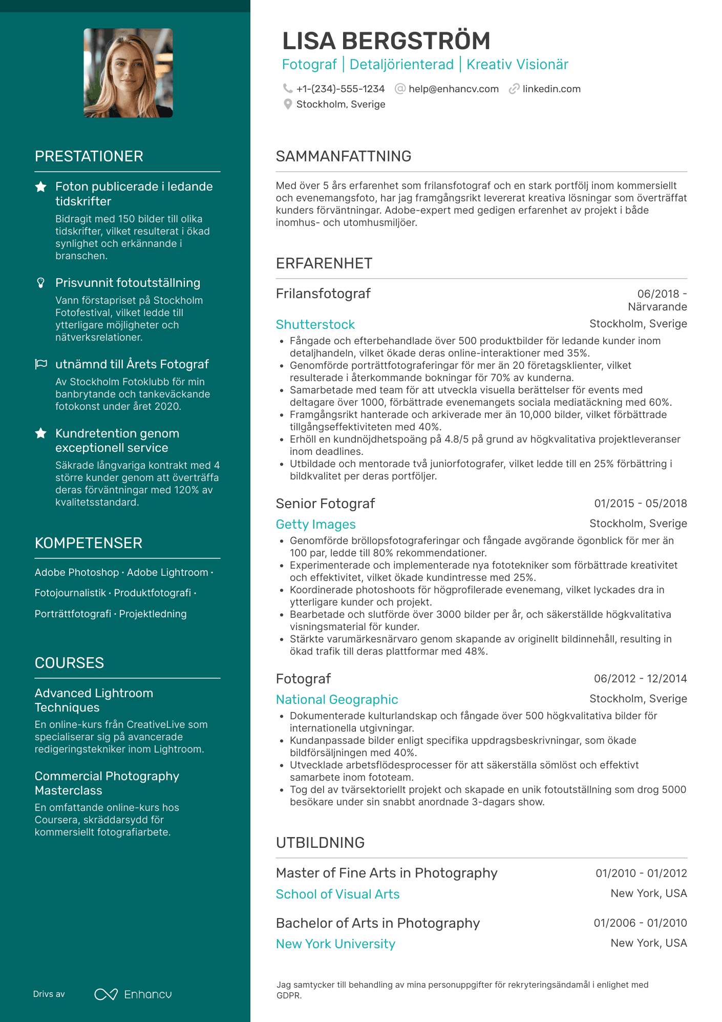 CV för Frilans Fotograf