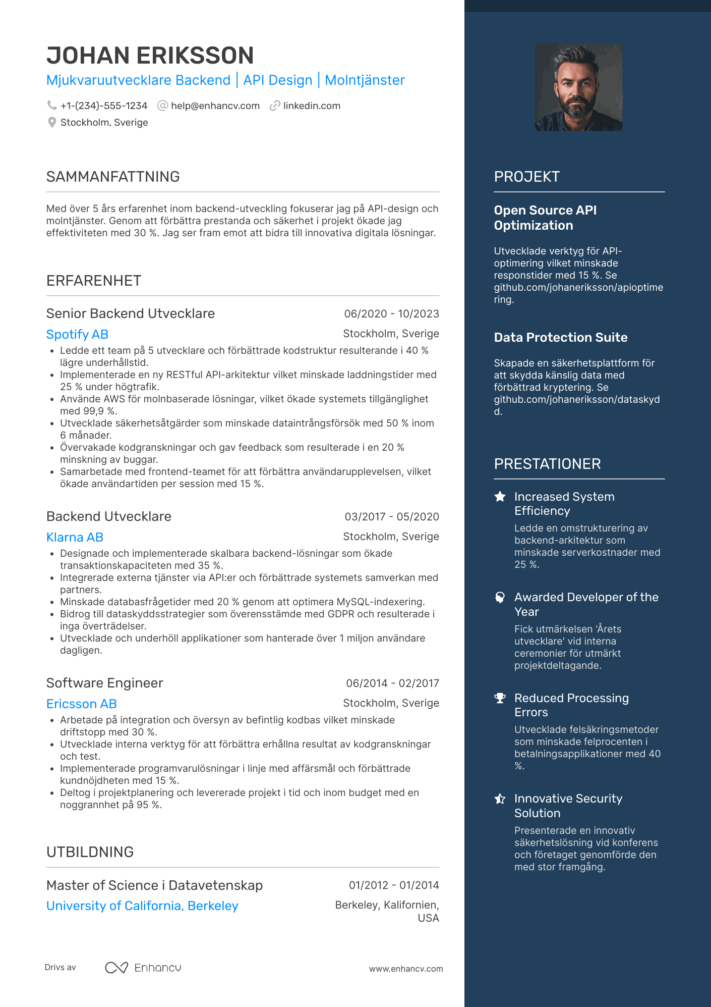 CV för Mjukvaruutvecklare Backend