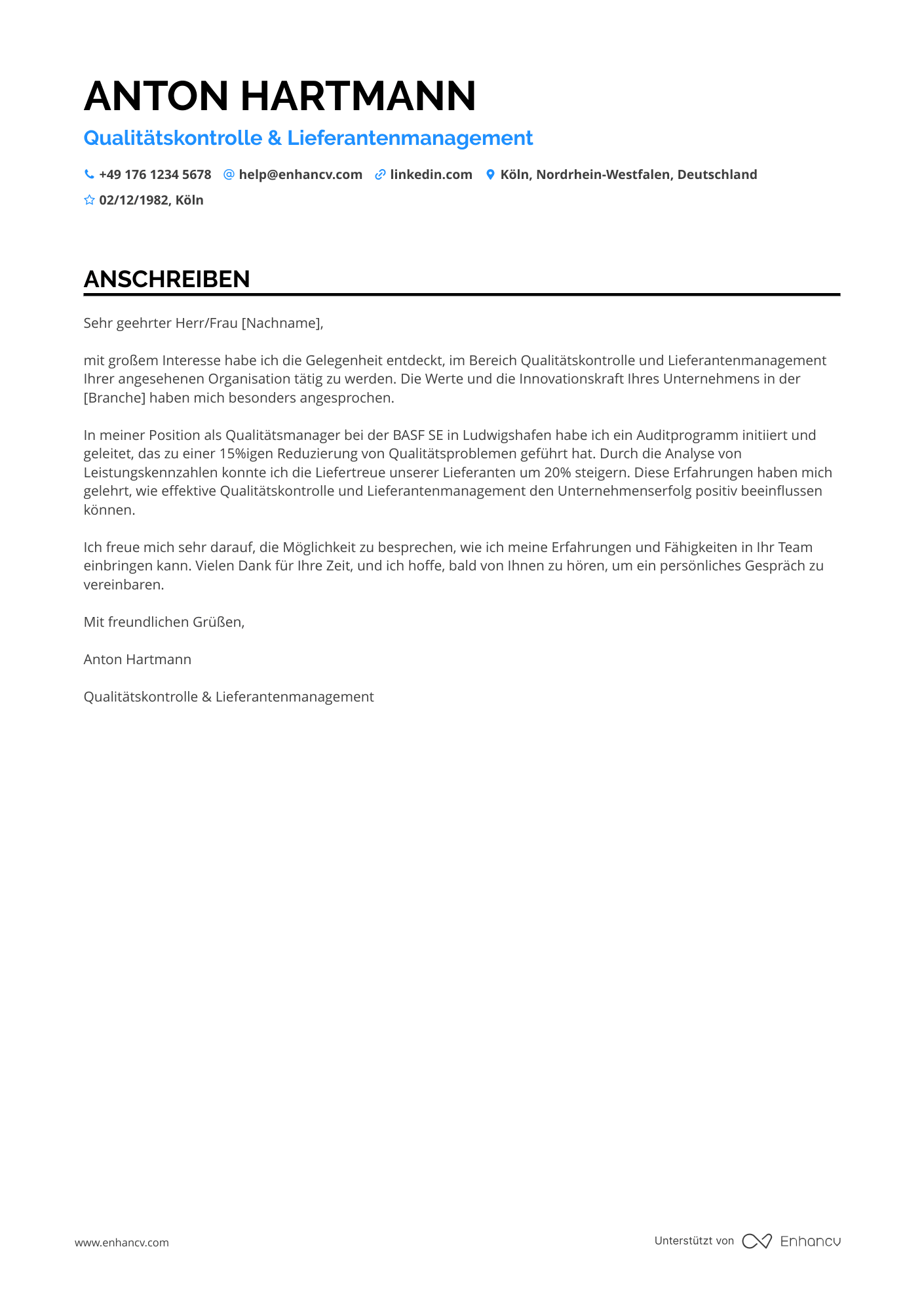 Qualitätskontrolleur für Lieferantenmanagement