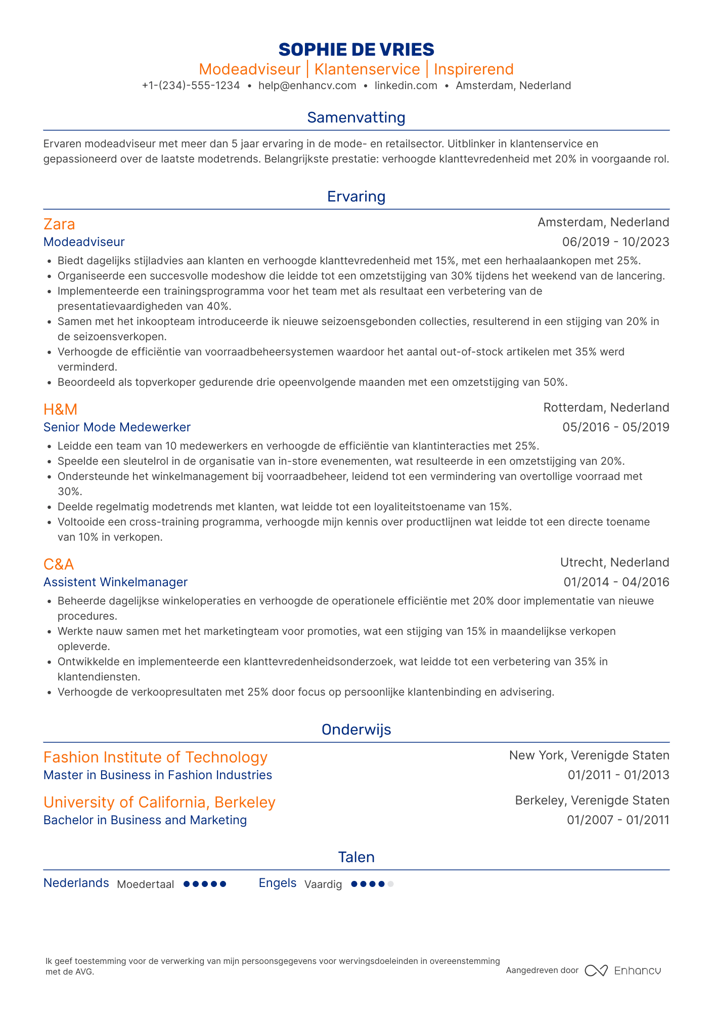 CV voor Kledingzaak Modeadviseur