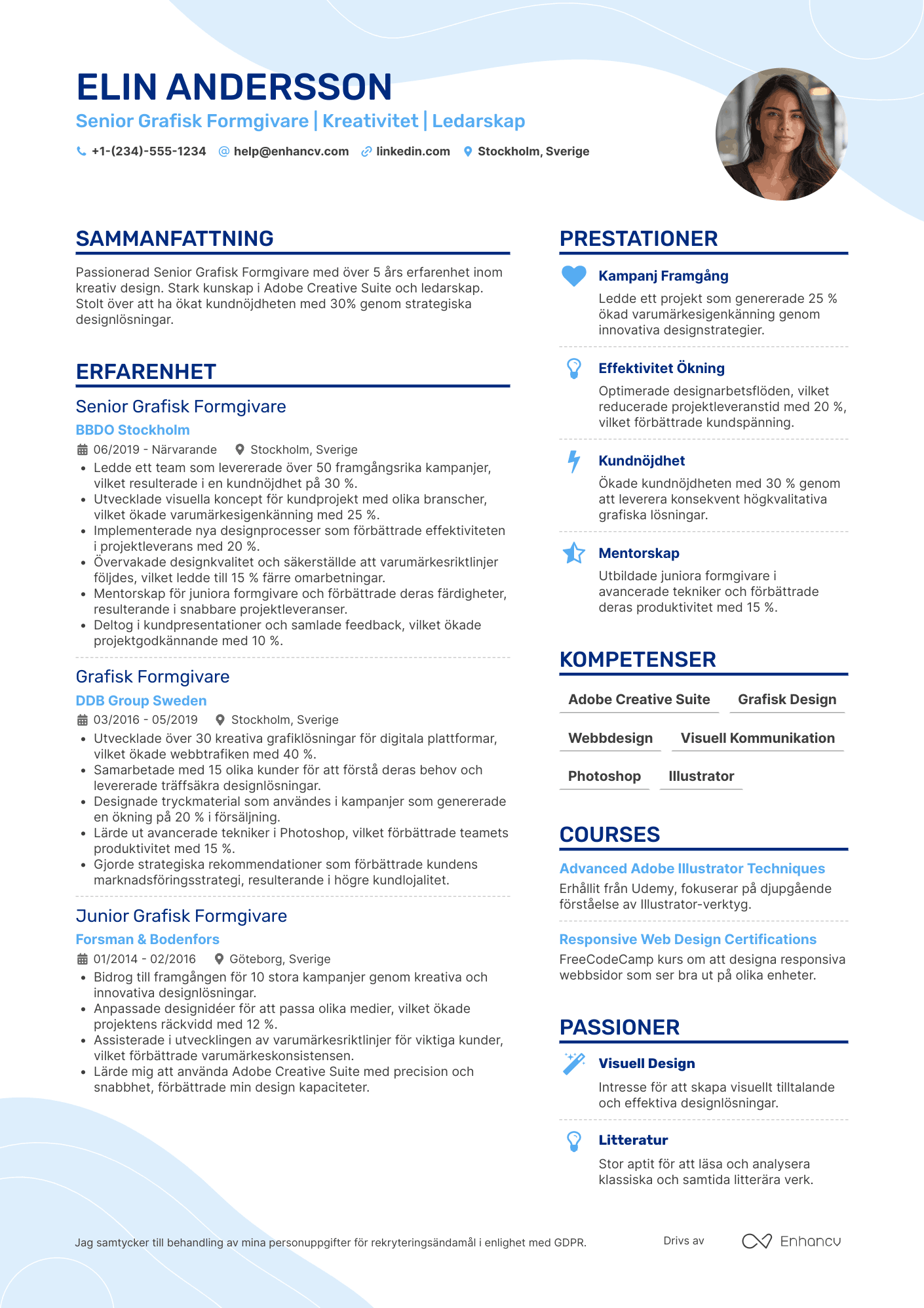 CV för Senior Grafisk Formgivare