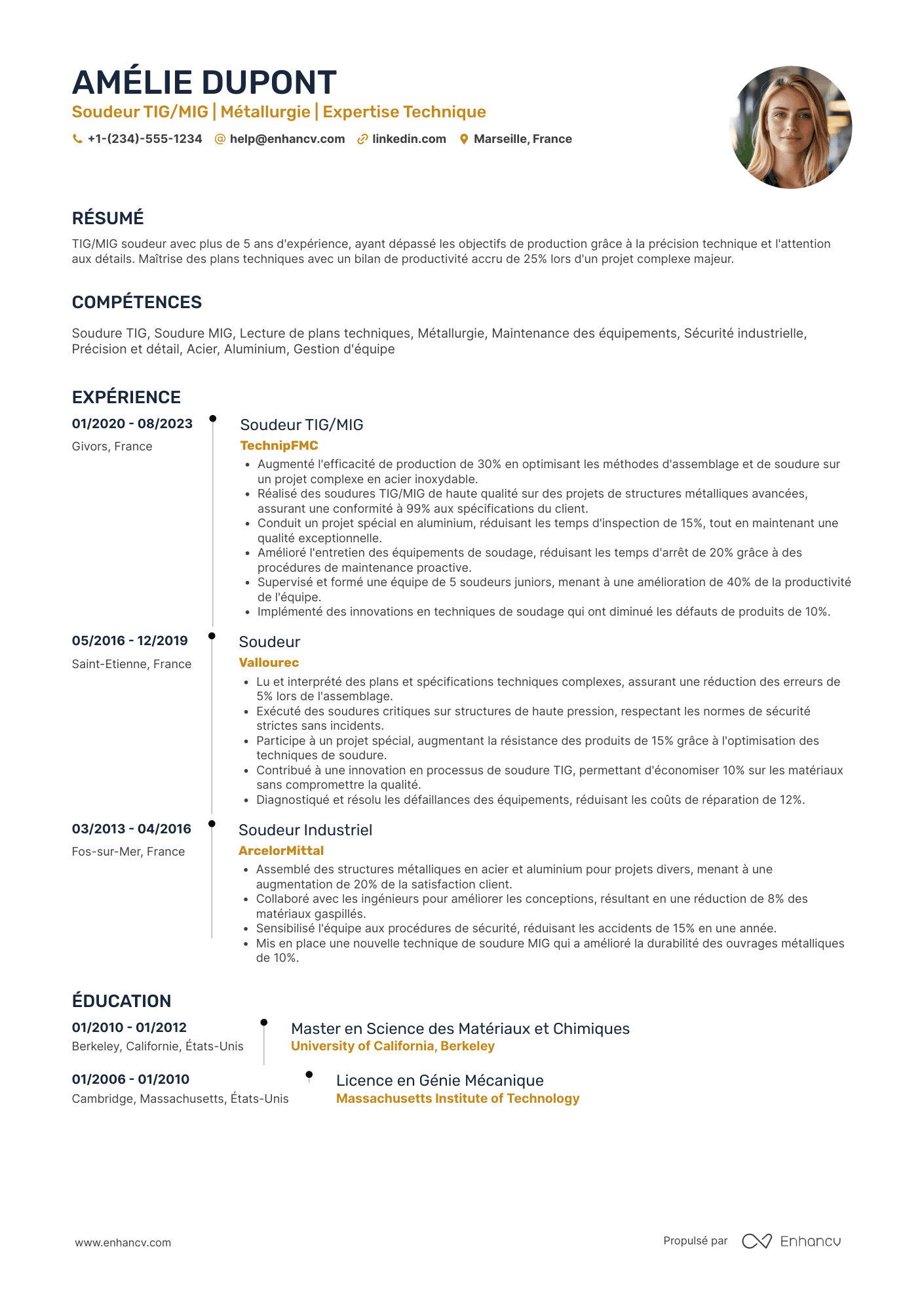 CV de soudeur TIG MIG