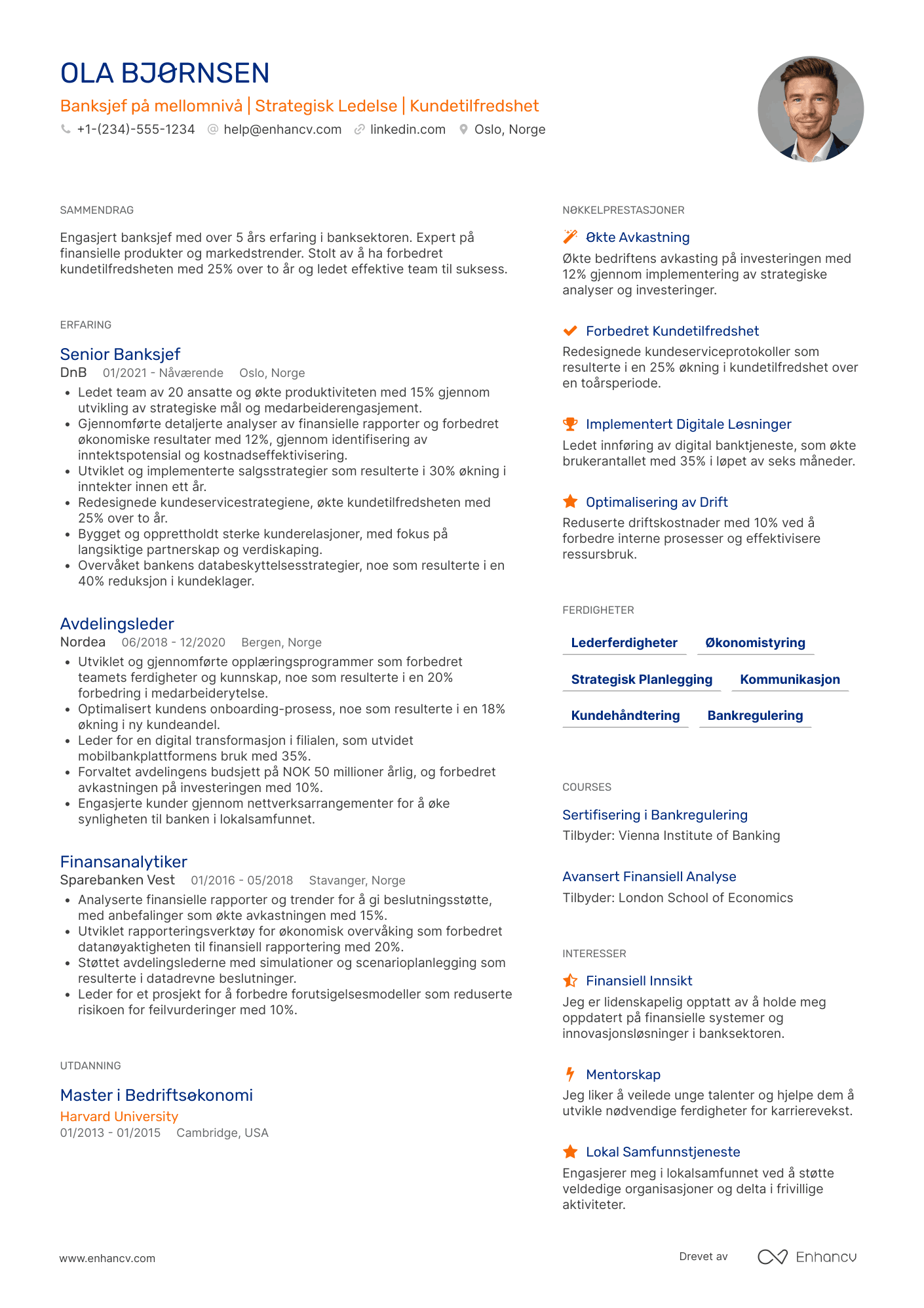 CV for Banksjef på mellomnivå