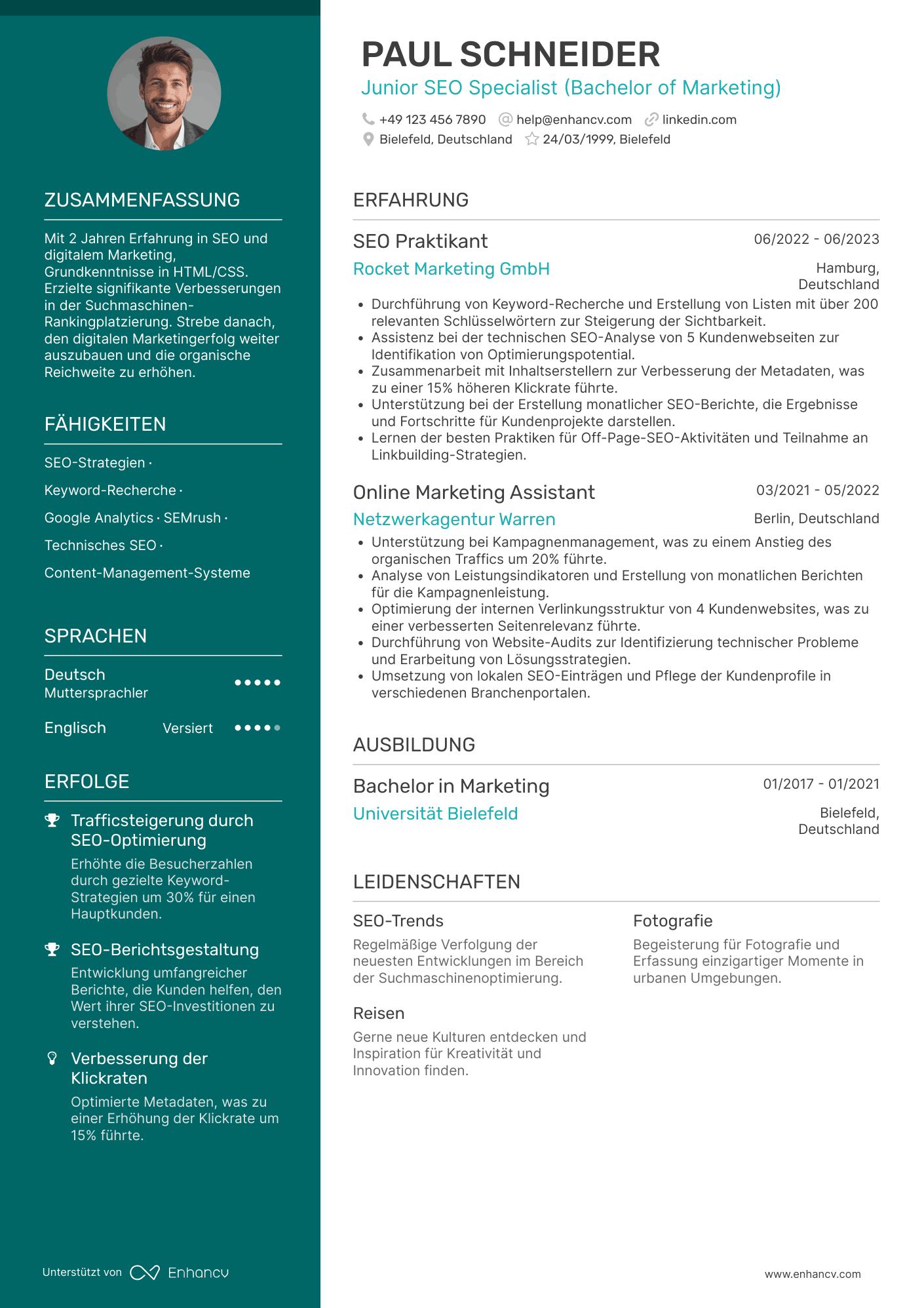 Lebenslauf als Junior SEO Spezialist
