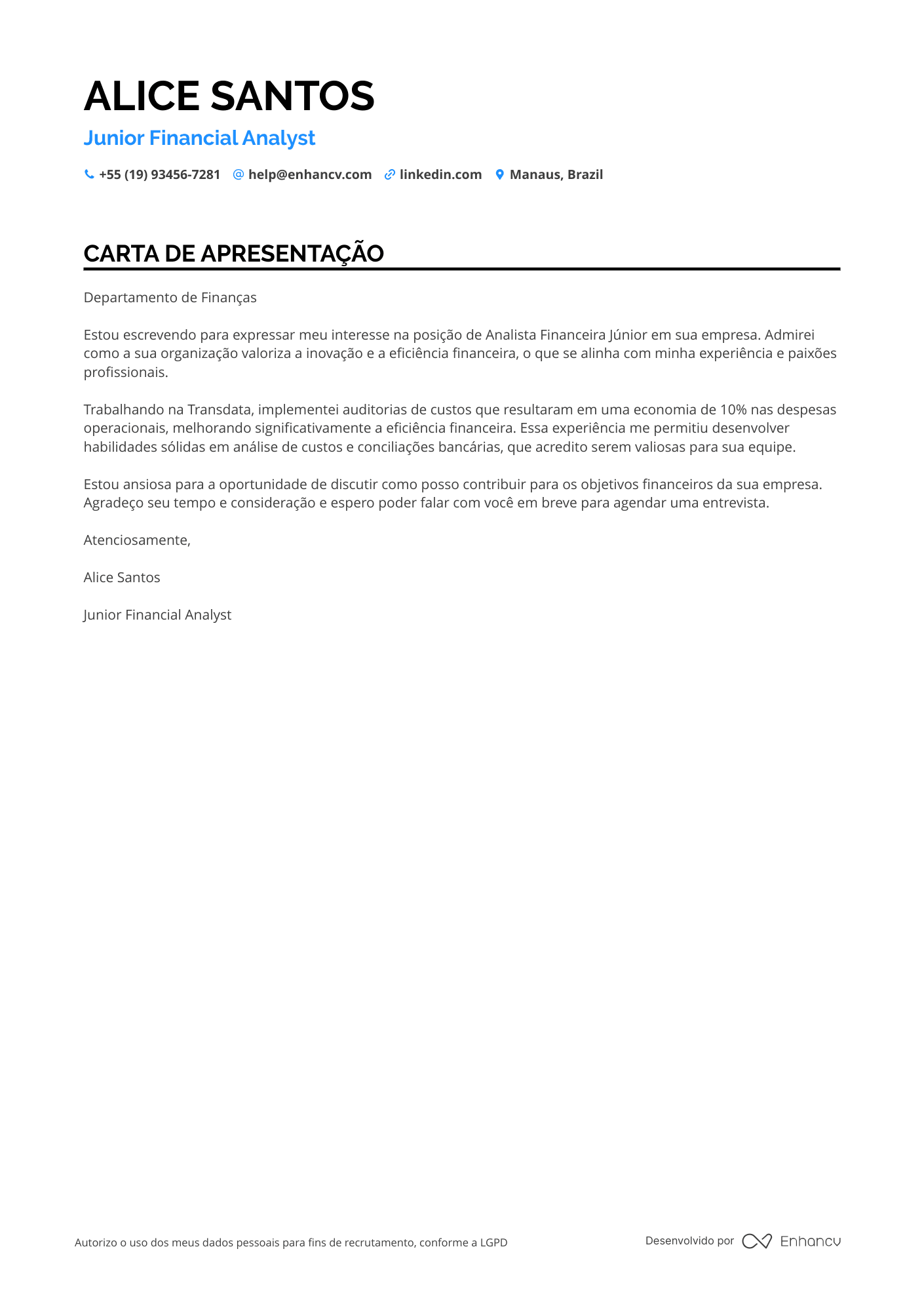 Analista financeiro Júnior