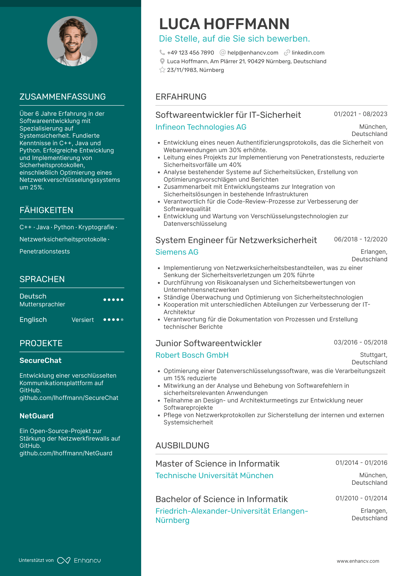 Lebenslauf als Softwareentwickler für Systemsicherheit