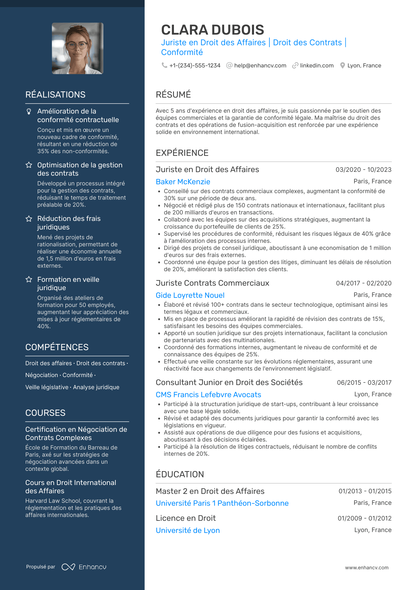 CV de juriste en droit des affaires