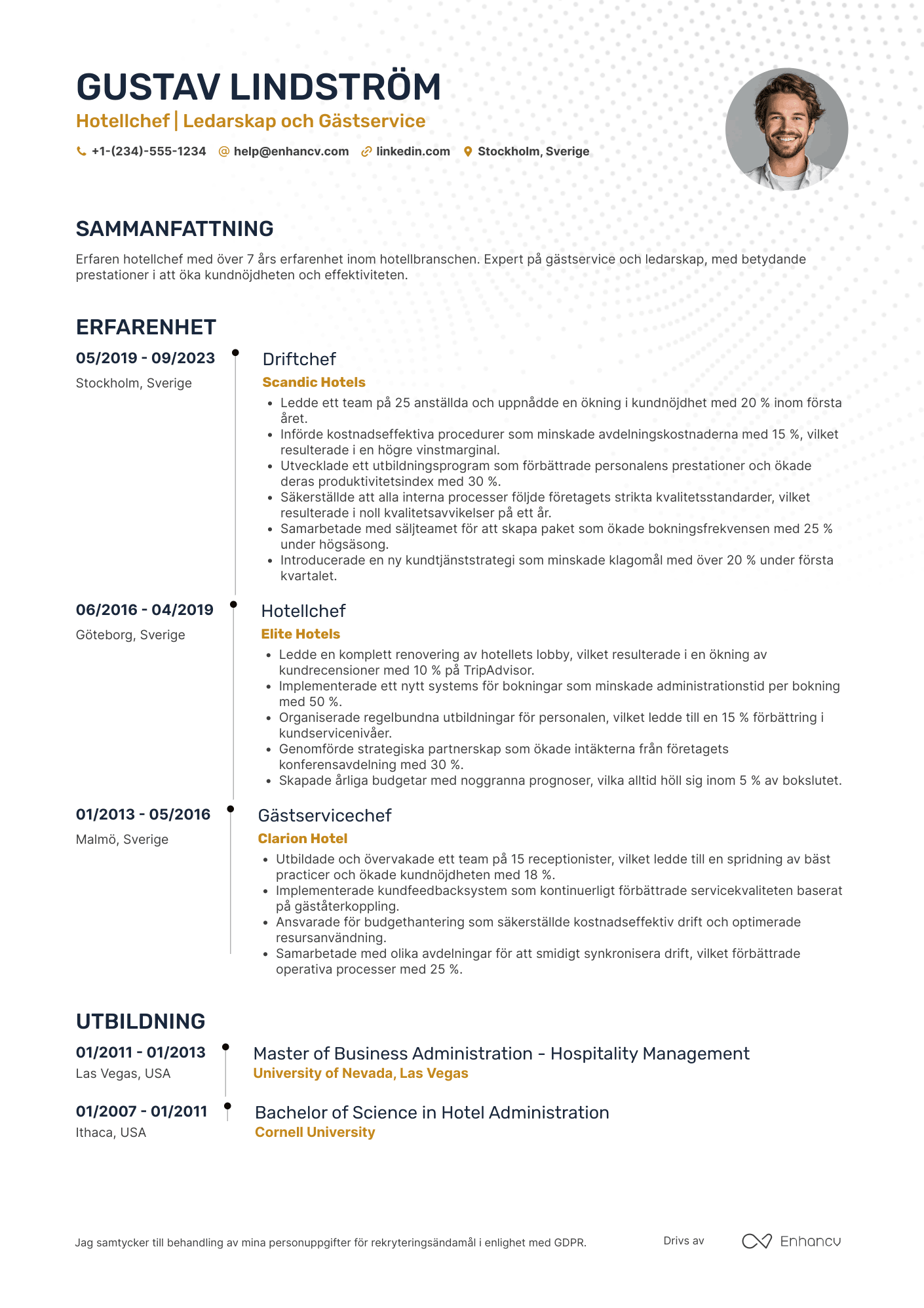CV för Hotellchef intern service