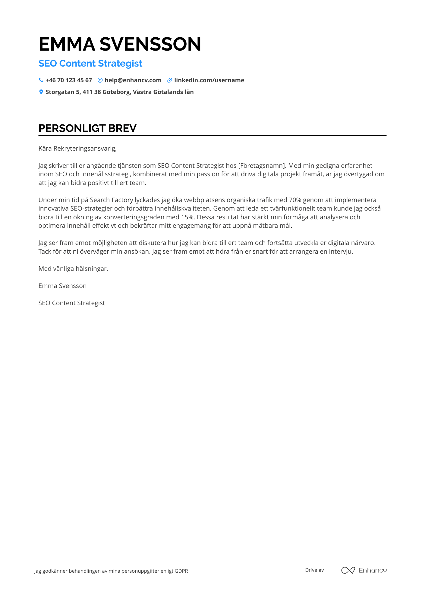 Personligt brev för SEO Content Strategist