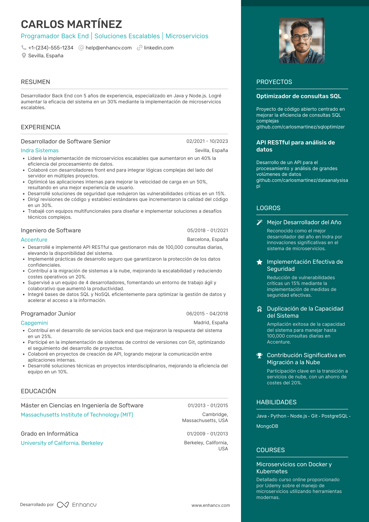 CV programador Back End