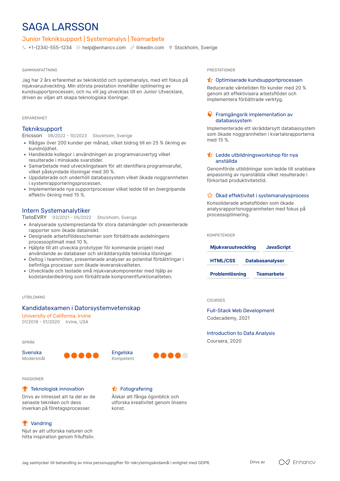 CV för Karriärbyte Junior Utvecklare
