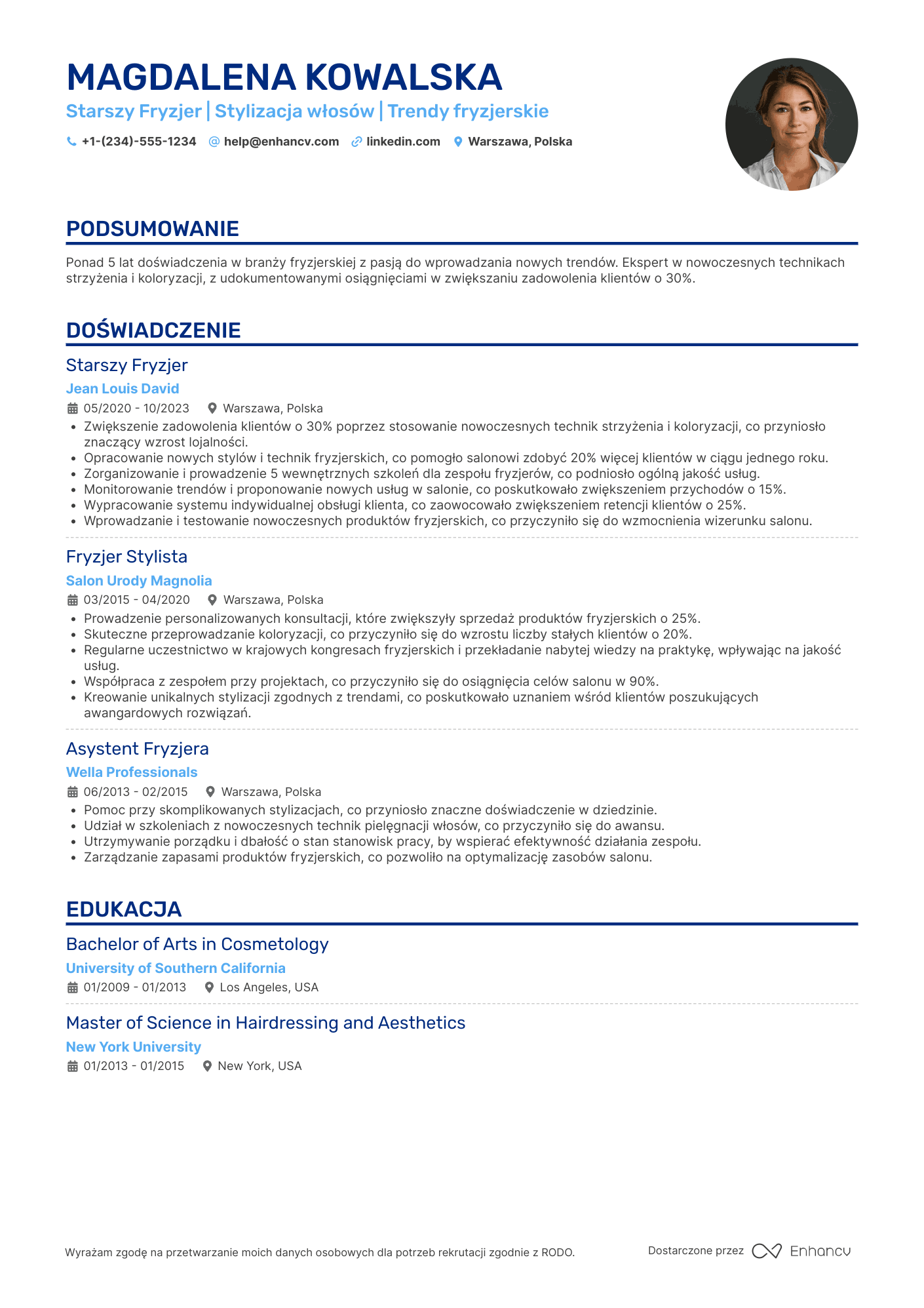 CV dla Starszy Fryzjer