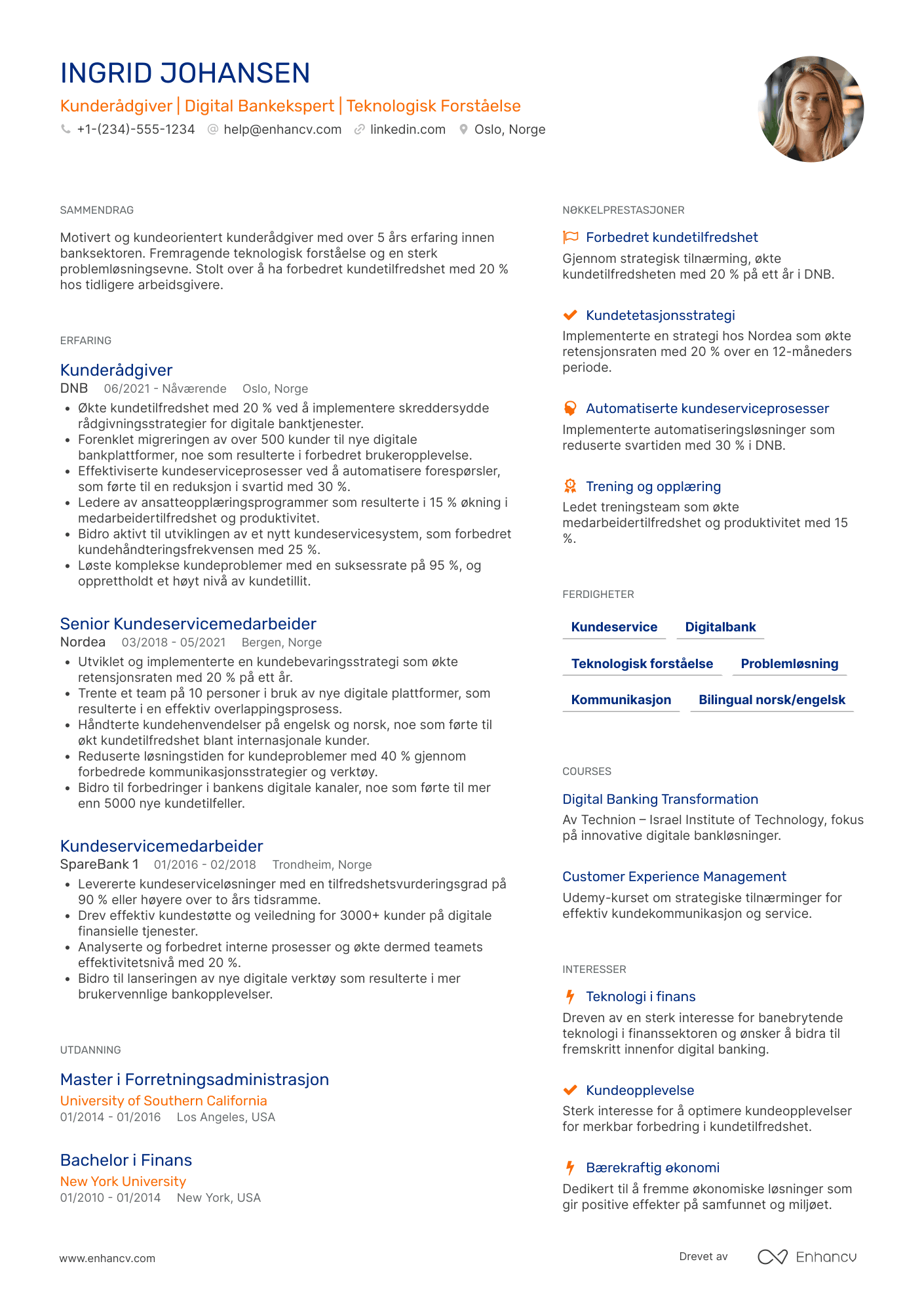 CV for Kunderådgiver i Digital Bank