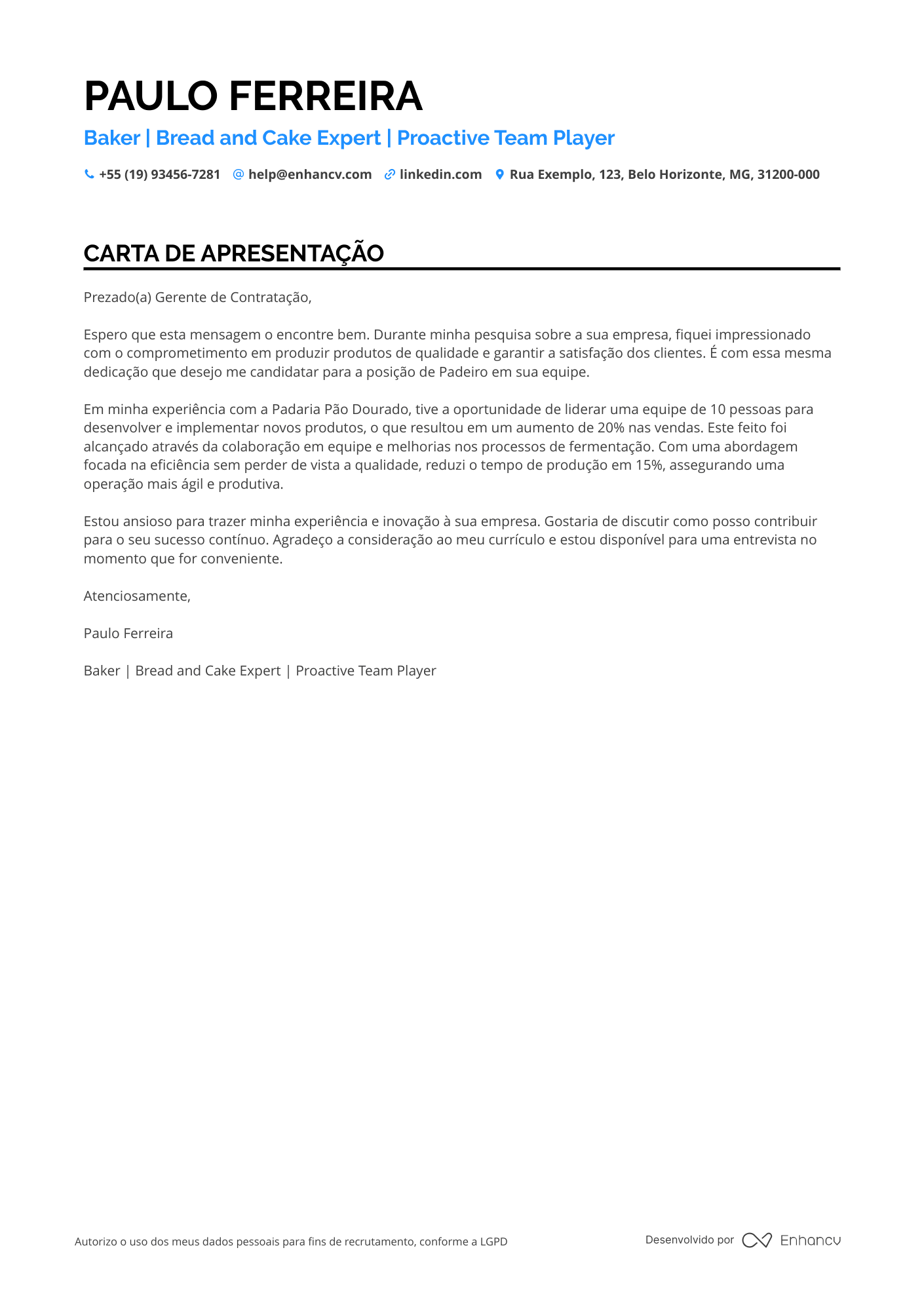 Padeiro de Padaria Artesanal