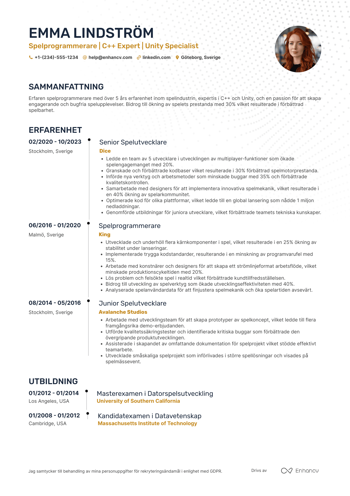 CV för Spelprogrammerare