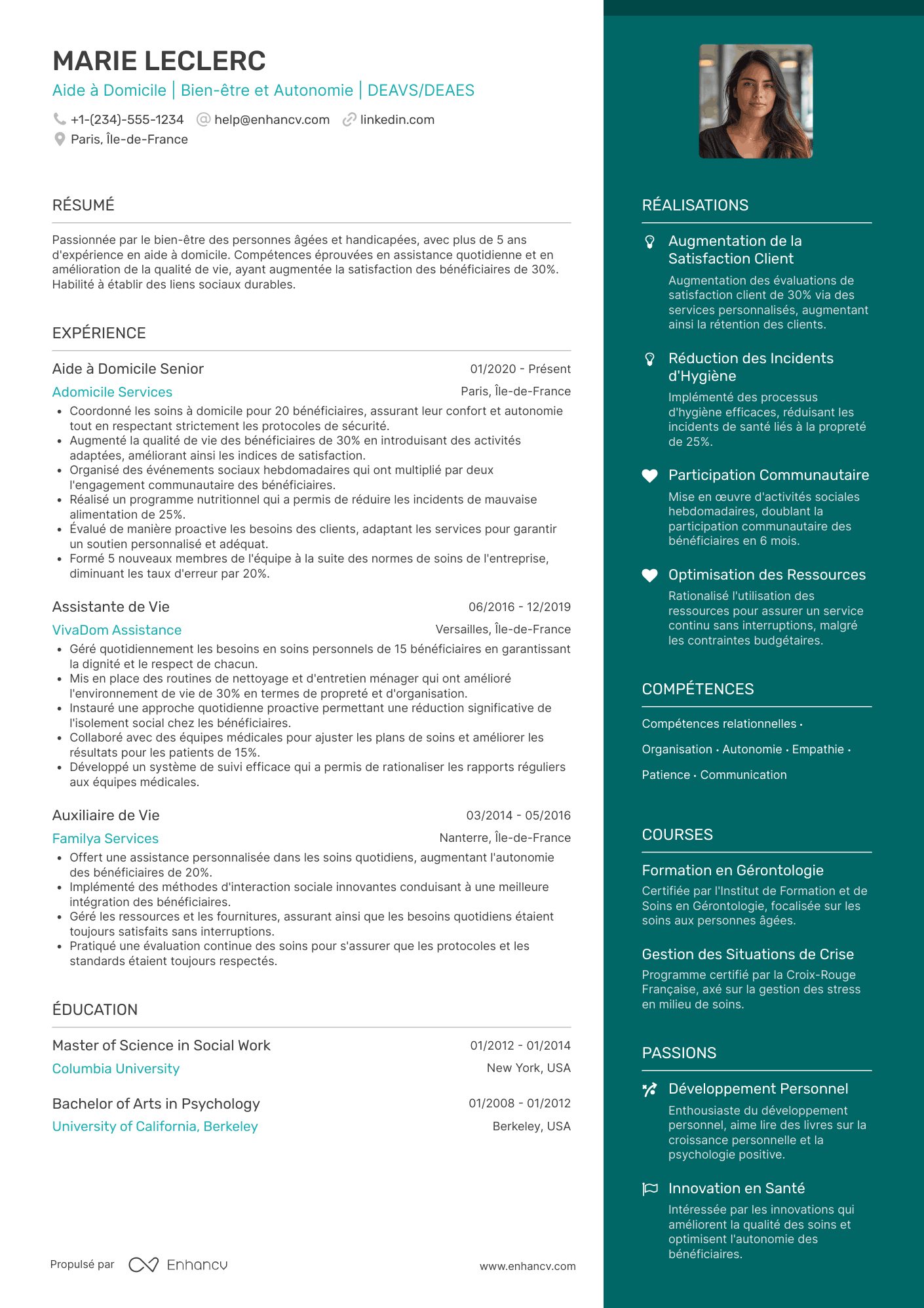 Exemple de CV d’aide à domicile avec DEAVS/DEAES