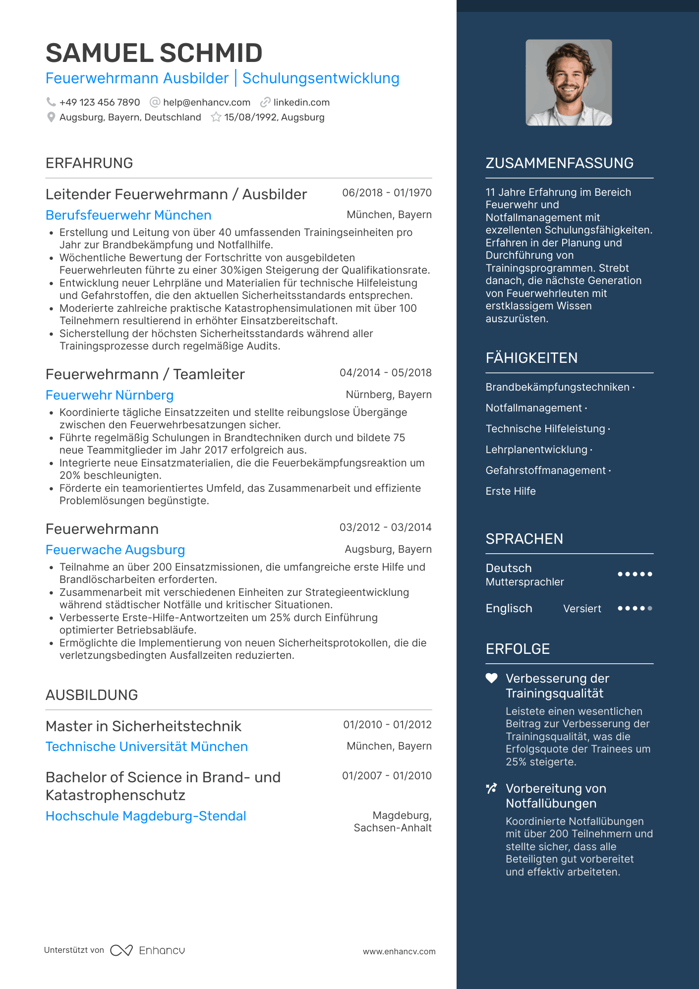 Lebenslauf als Feuerwehrmann Ausbilder