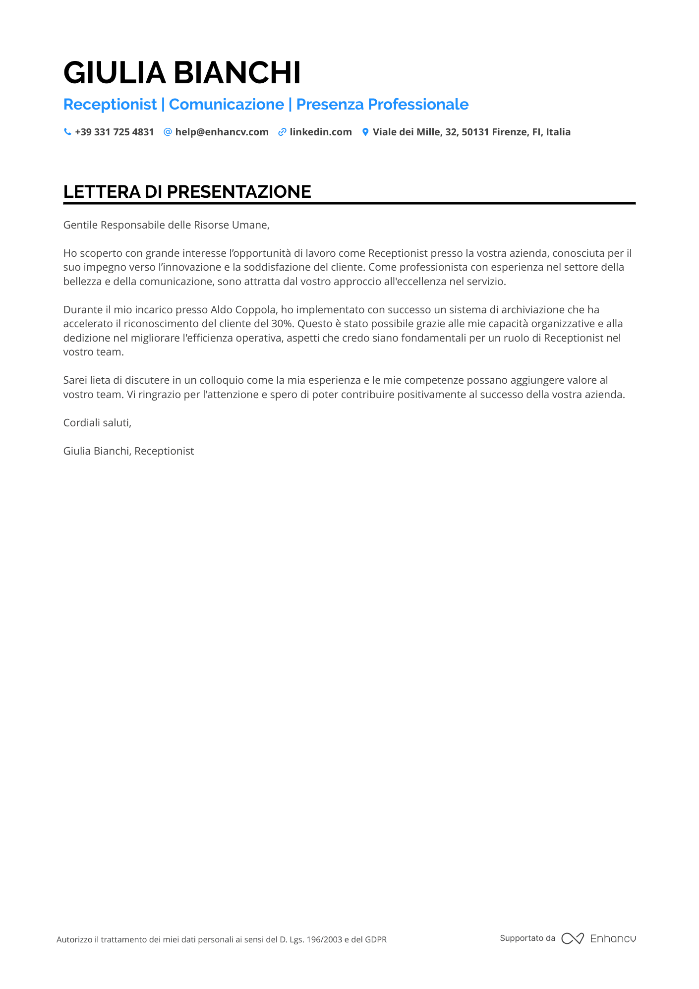 Receptionist di Salone di Bellezza