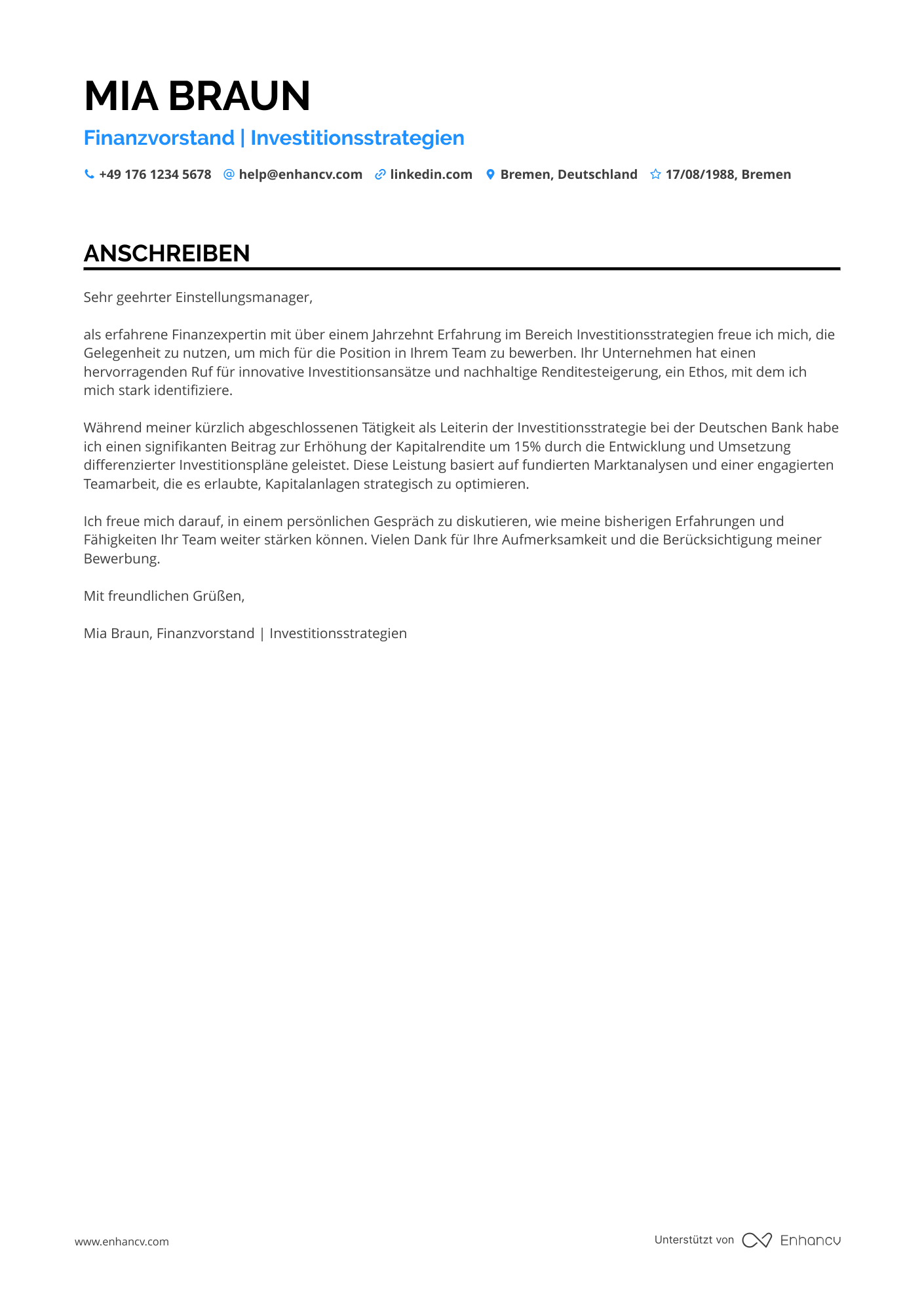Finanzvorstand für Investitionsstrategie