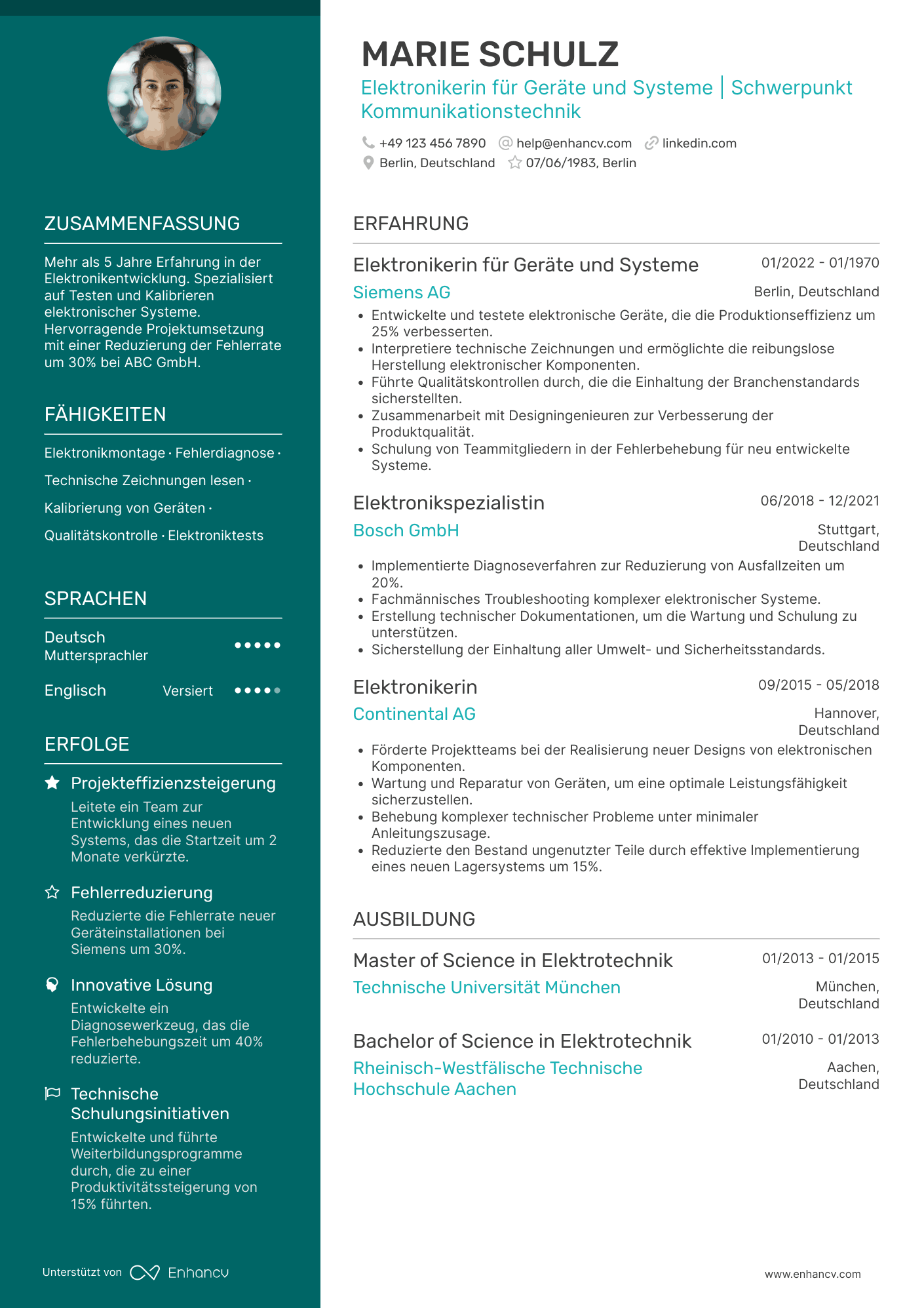 Lebenslauf als Elektroniker für Geräte und Systeme