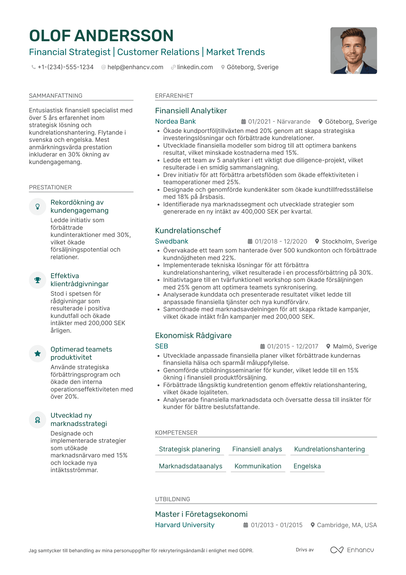 CV för Karriärbyte Finanstjänster