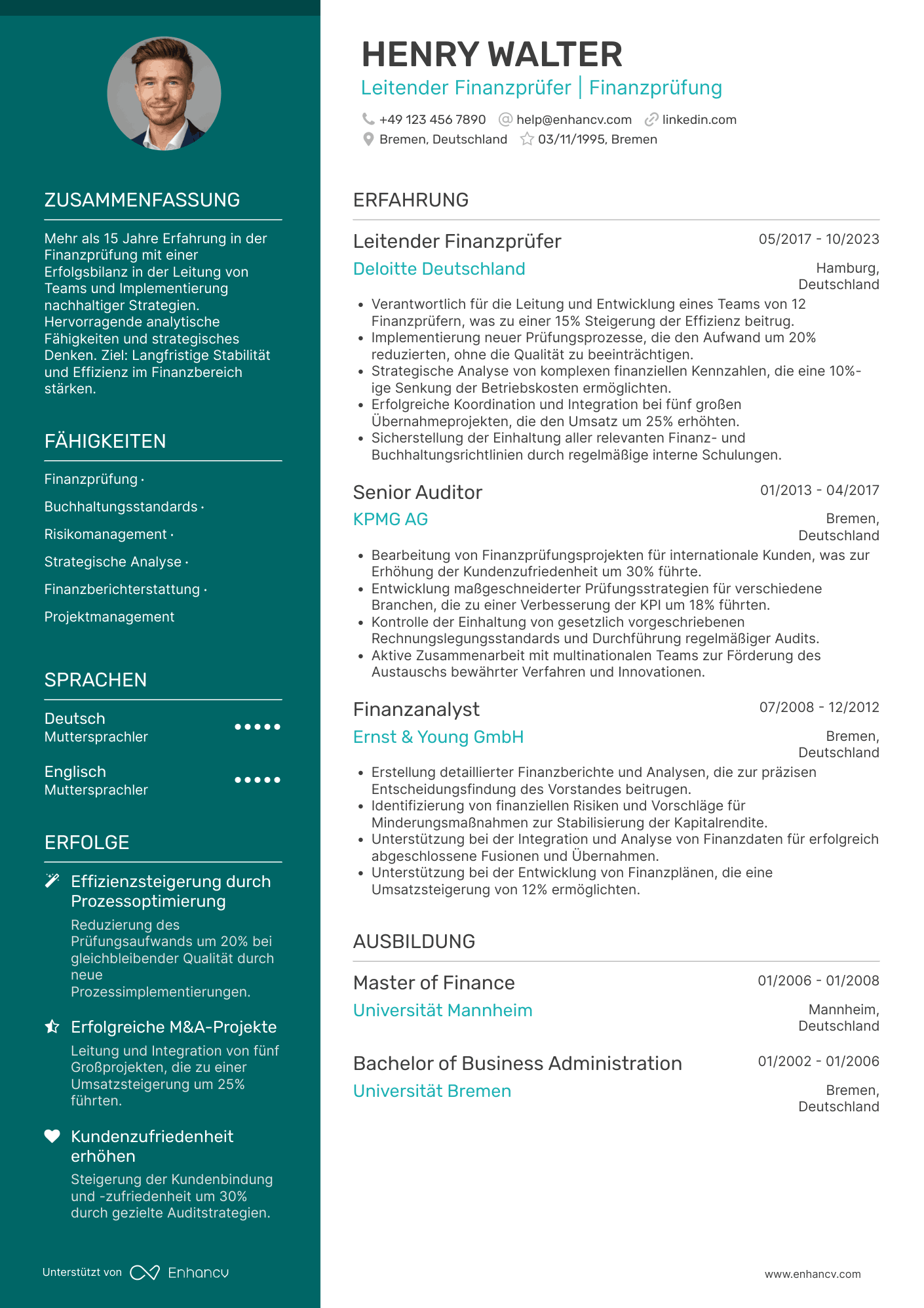 Lebenslauf als Finanzvorstand für Finanzprüfung