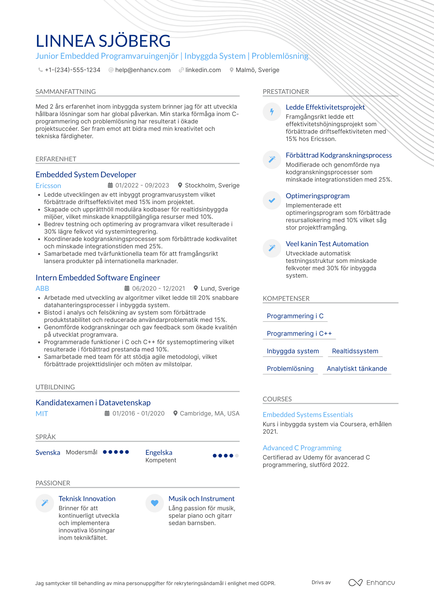 CV för Junior Embedded Programvaruingenjör