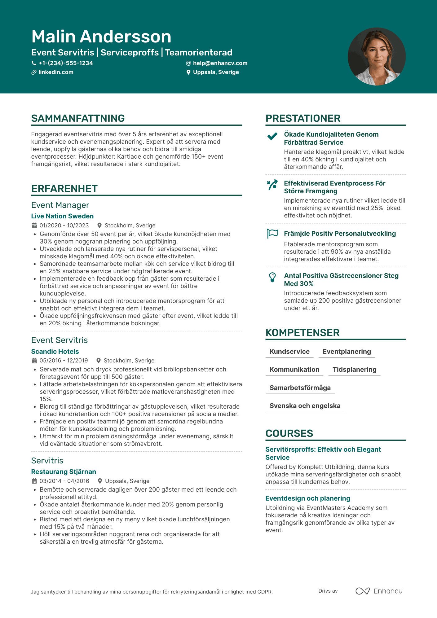 CV för Event Servitris