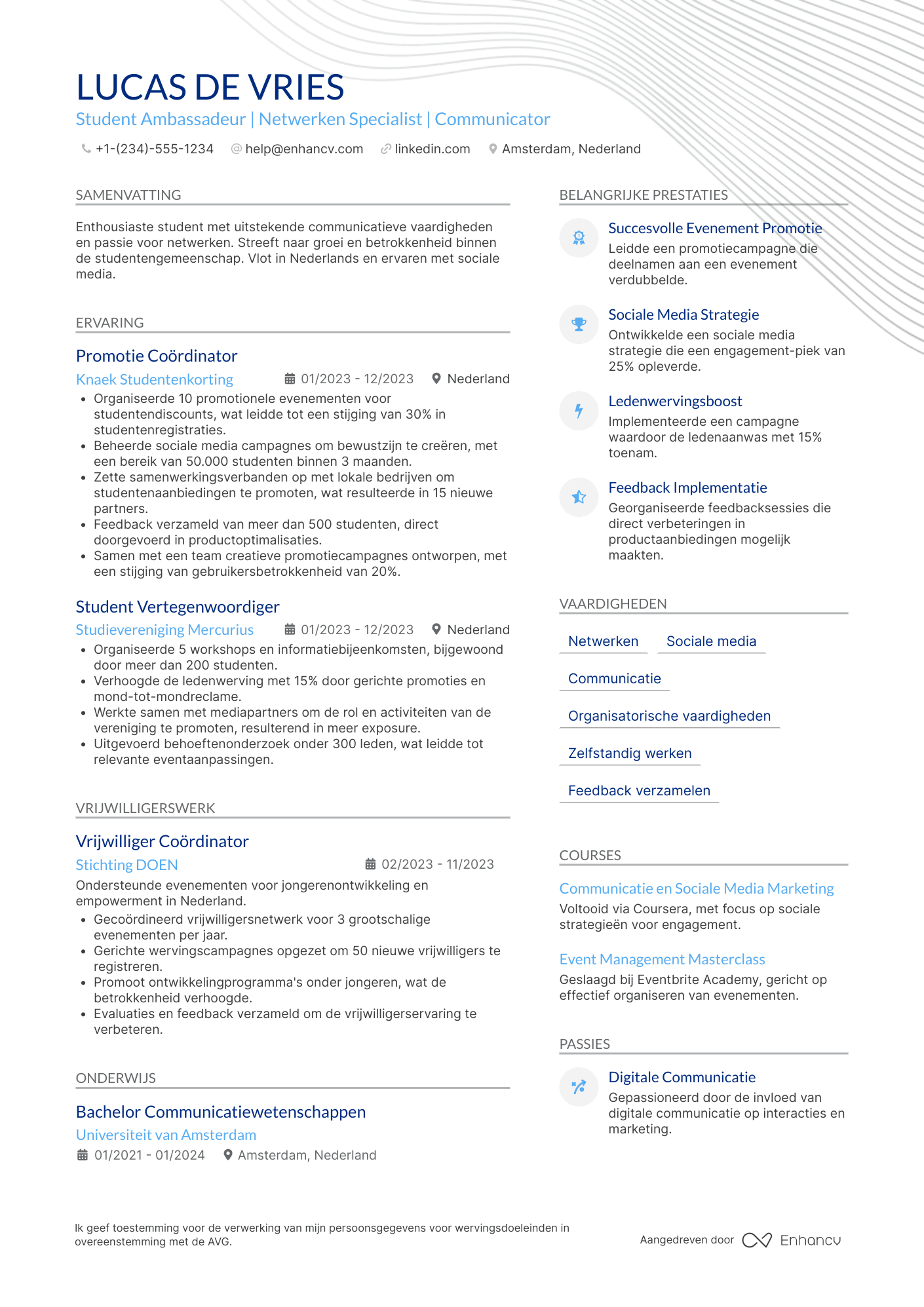 CV voor Student Ambassadeur