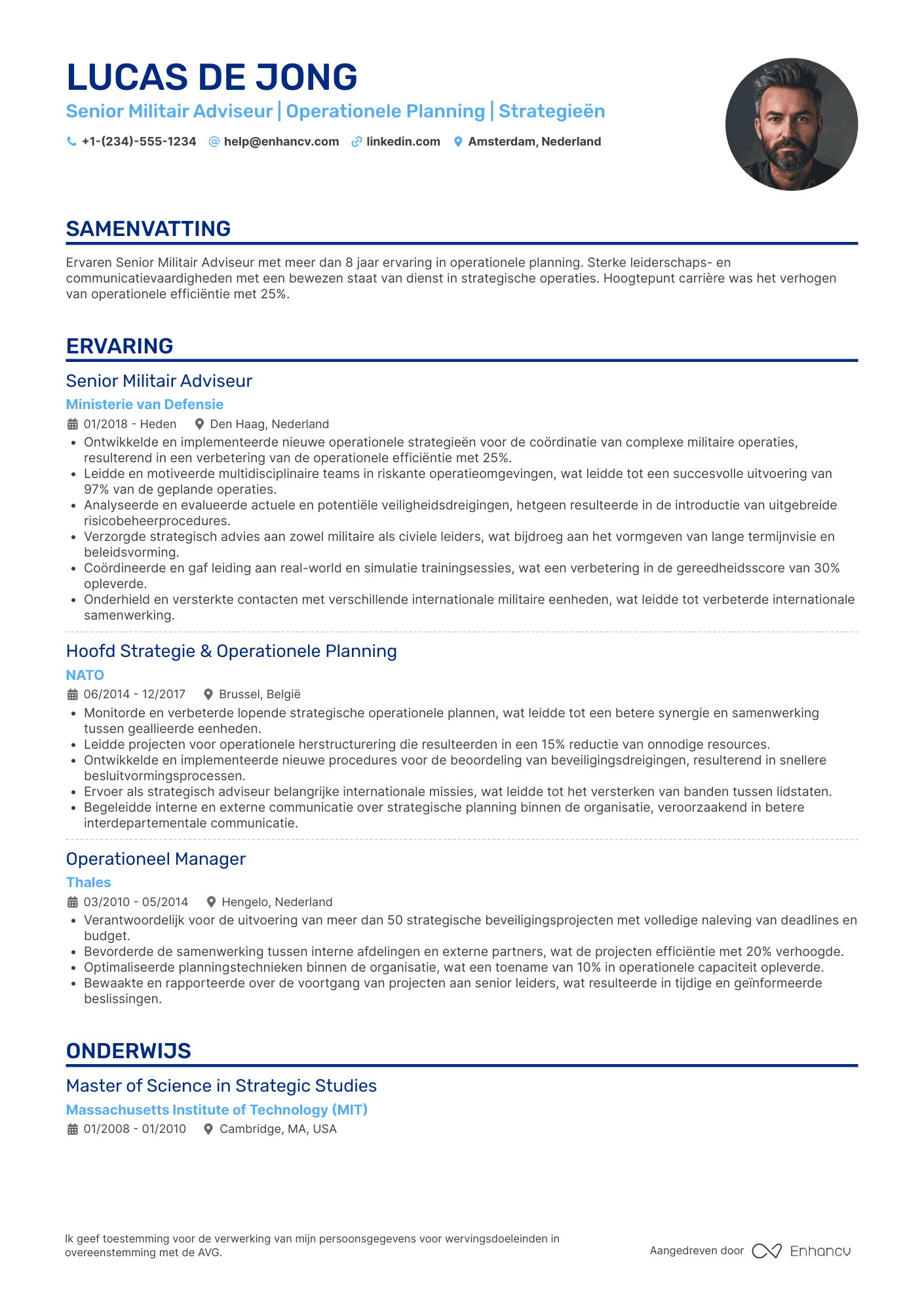 CV voor Senior Militair Adviseur   Operationele Planning