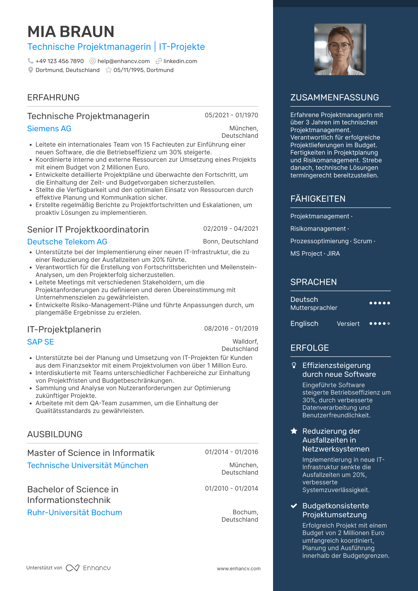 Lebenslauf als Technischer Projektmanager