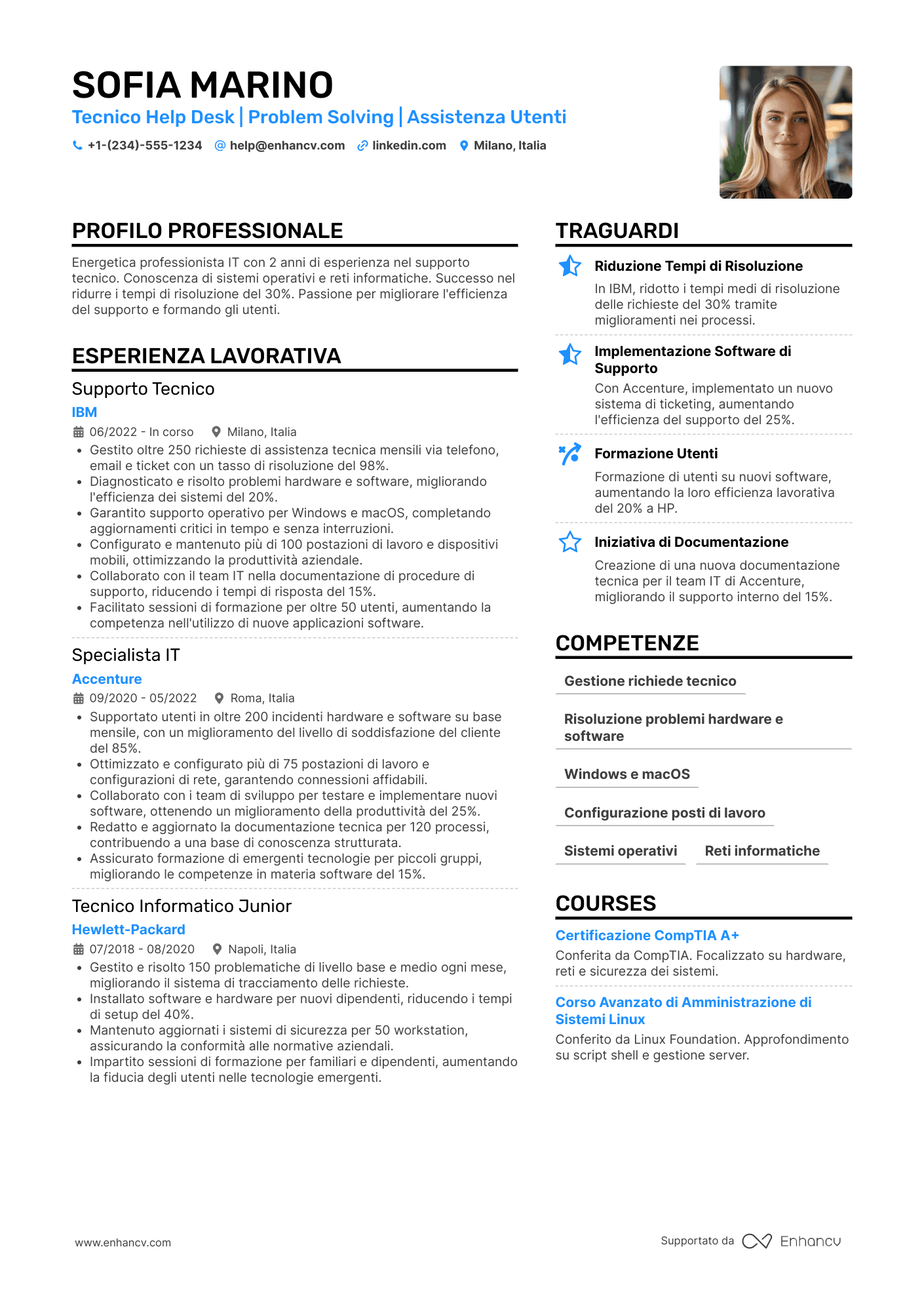 Curriculum help desk informatico